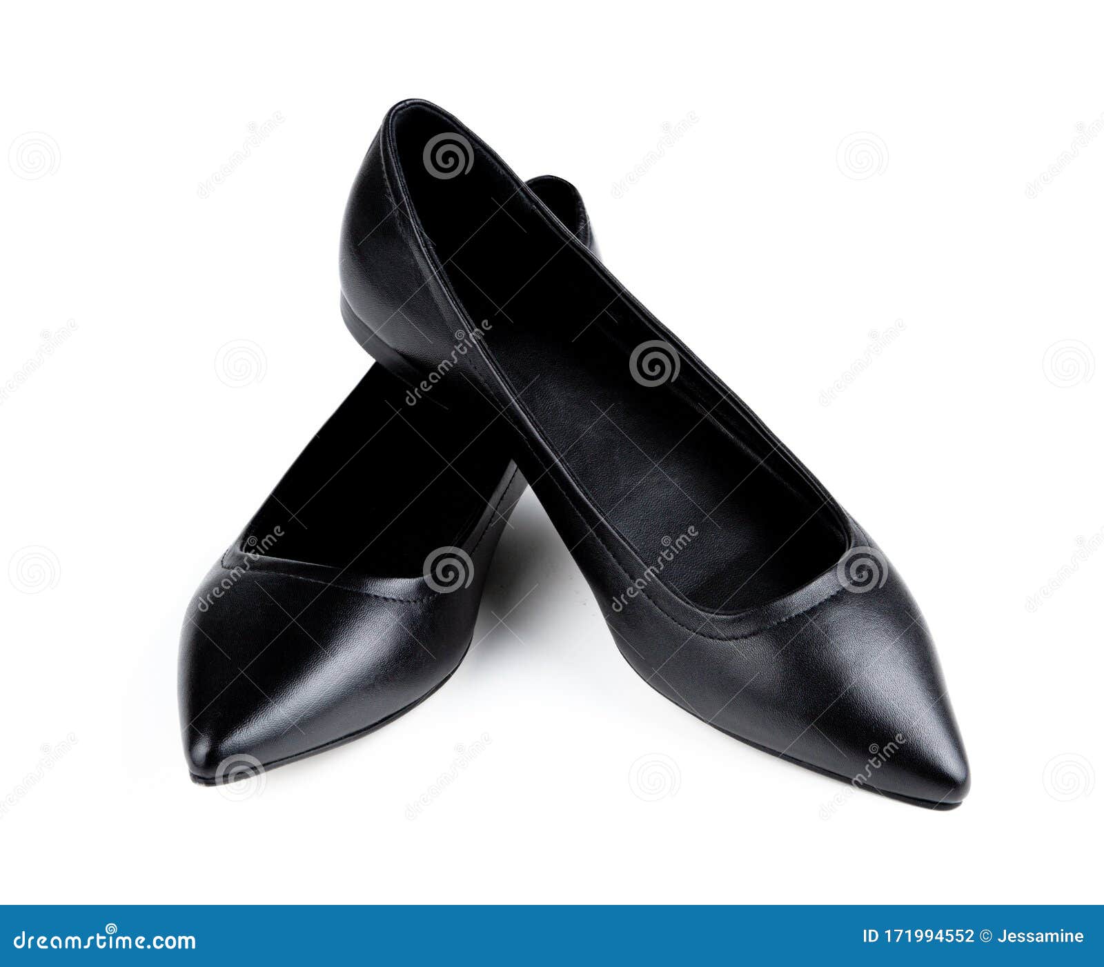 Flat Pointed Ballet Shoes, Black Leather Stock Photo Image of pointed