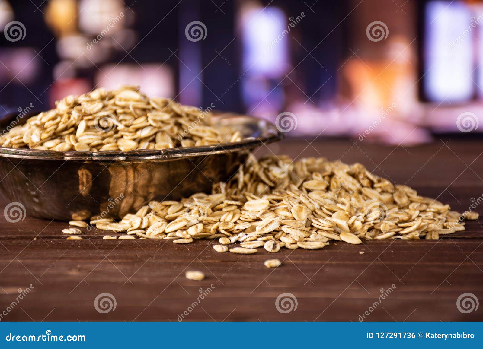 Flat Raw Rolled Oats with Restaurant Stock Photo - Image of bowl ...