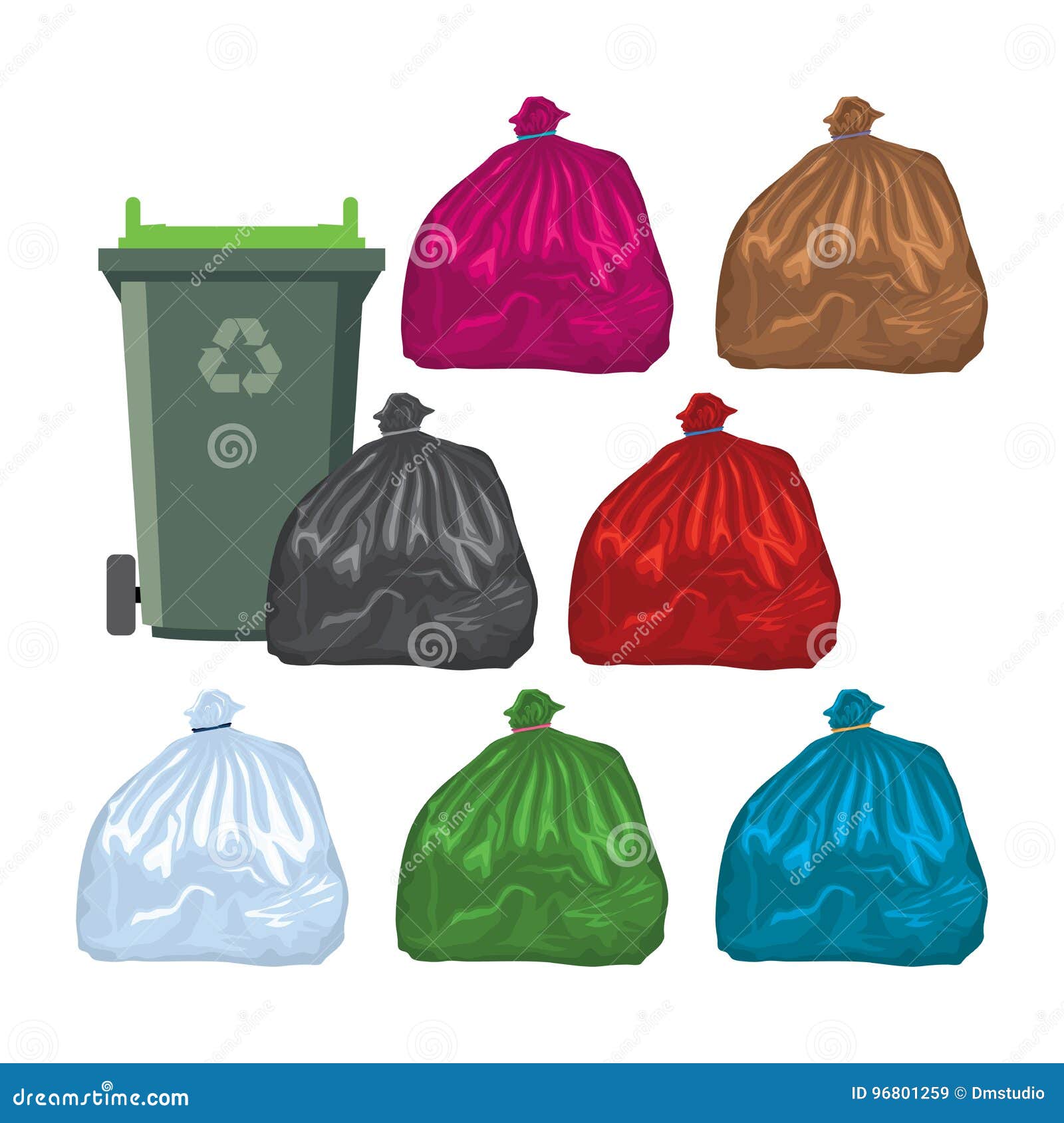 green bag plastic waste, garbage bags plastic green, green plastic trash bag  illustration Stock Vector