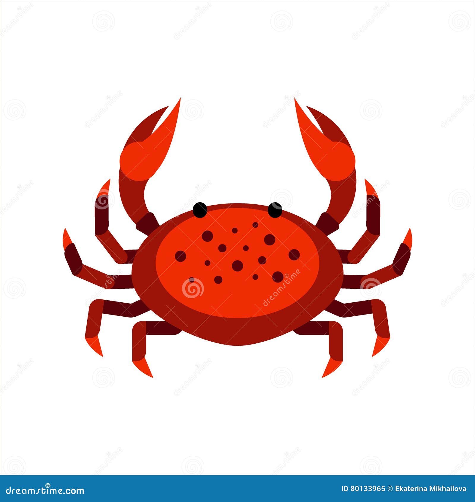 Flat Red Crab Isolated on White Background - Vector Illustration. Sea ...