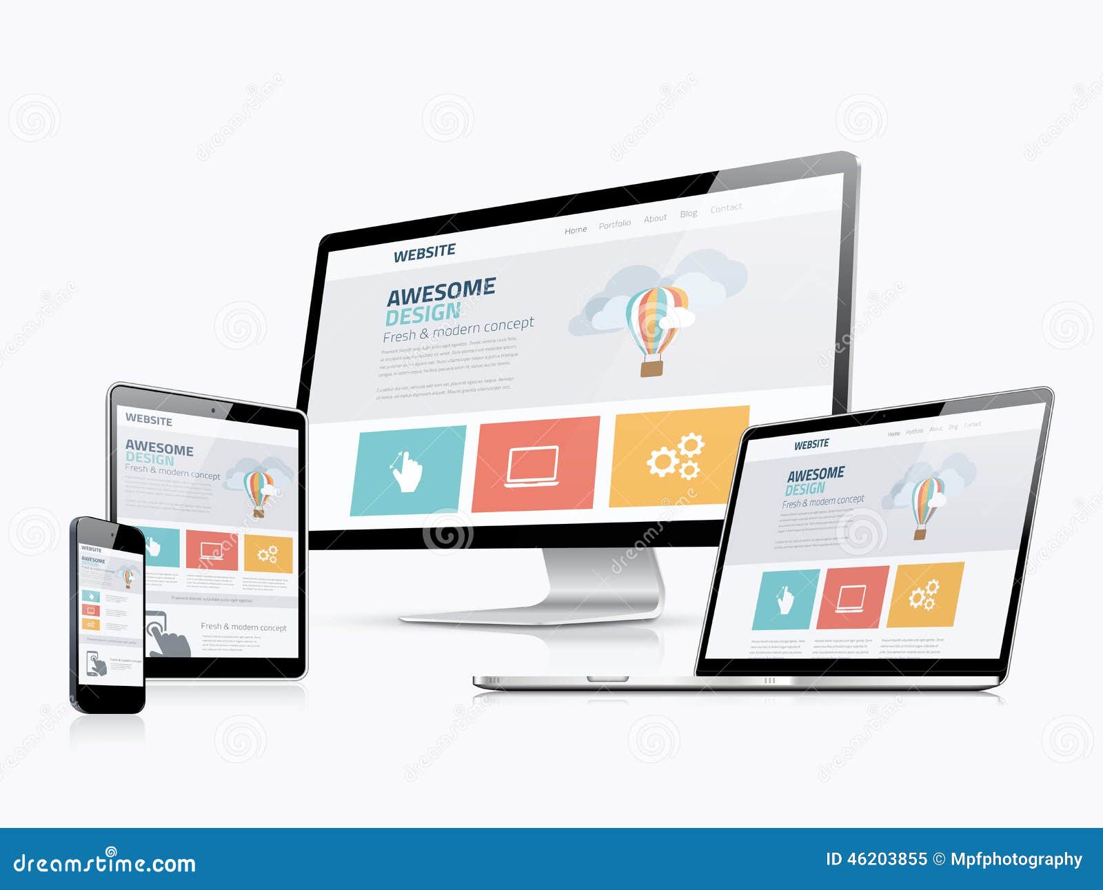 flat responsive web  concept website development devices