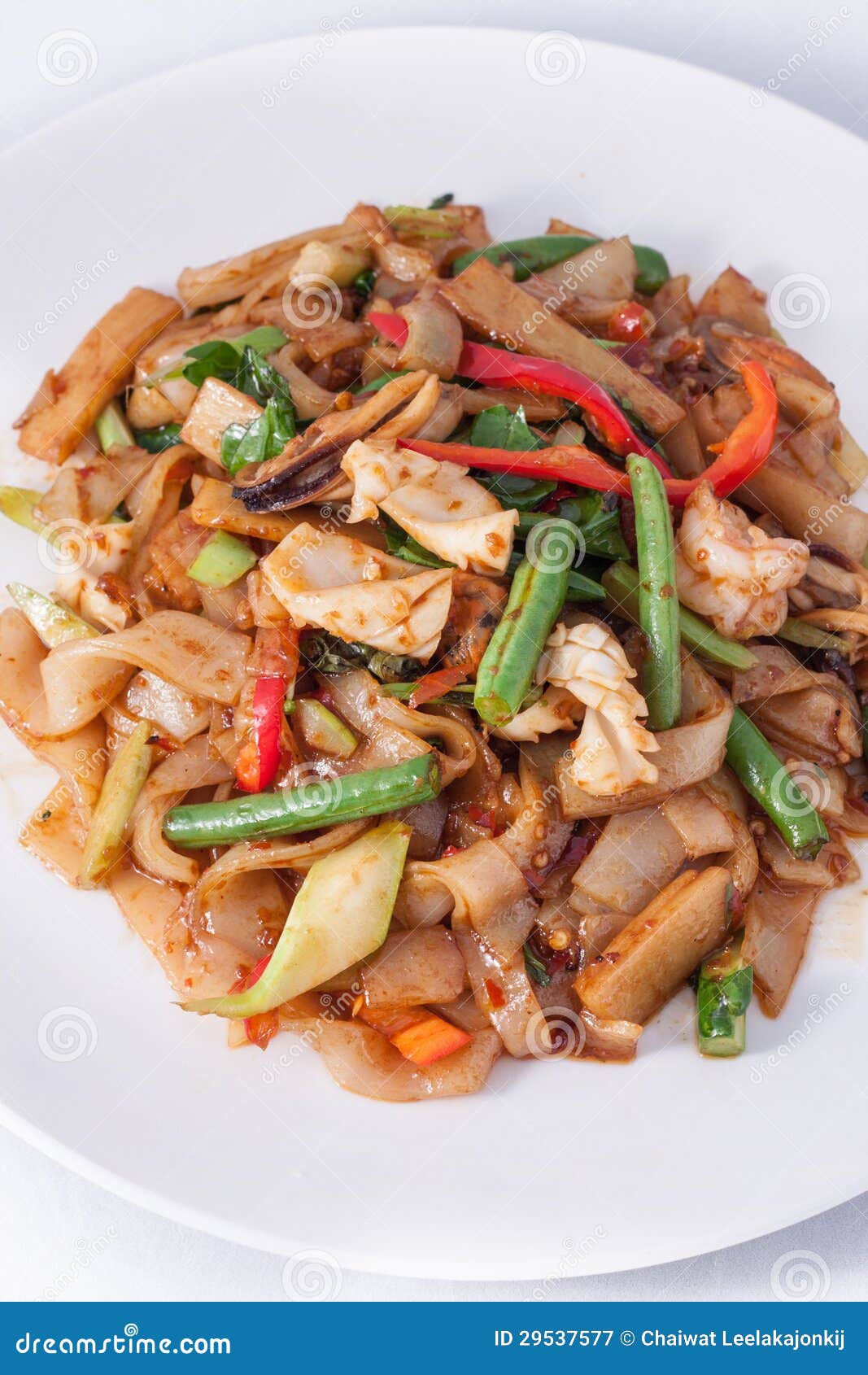 Flat Rice Noodle Stir Fried Withseafood. Stock Image Image of cuisine, green 29537577