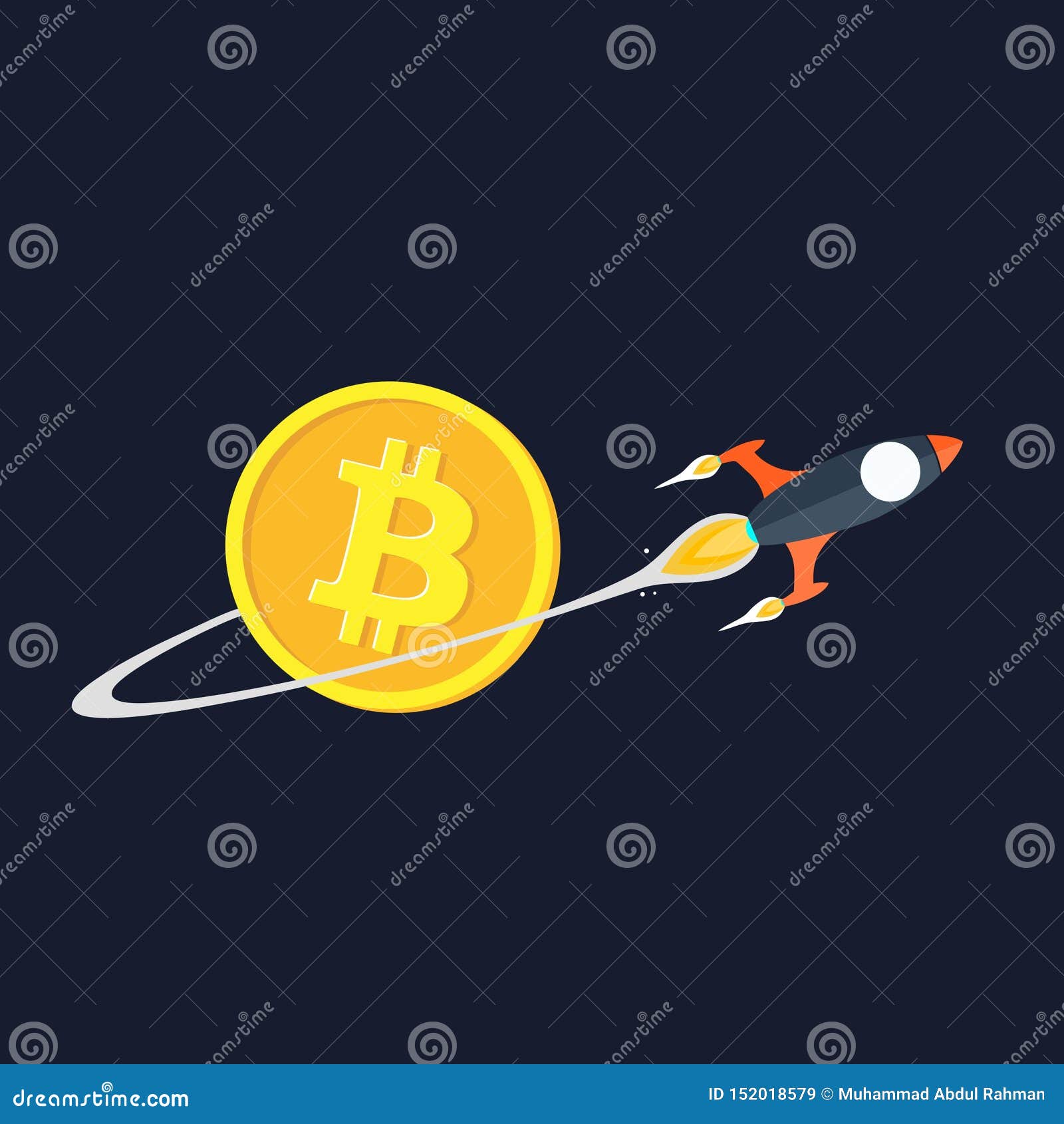 Flat Rocket with Trail on Blue Background Over Bitcoin Stock Image -  Illustration of creative, genius: 152018579