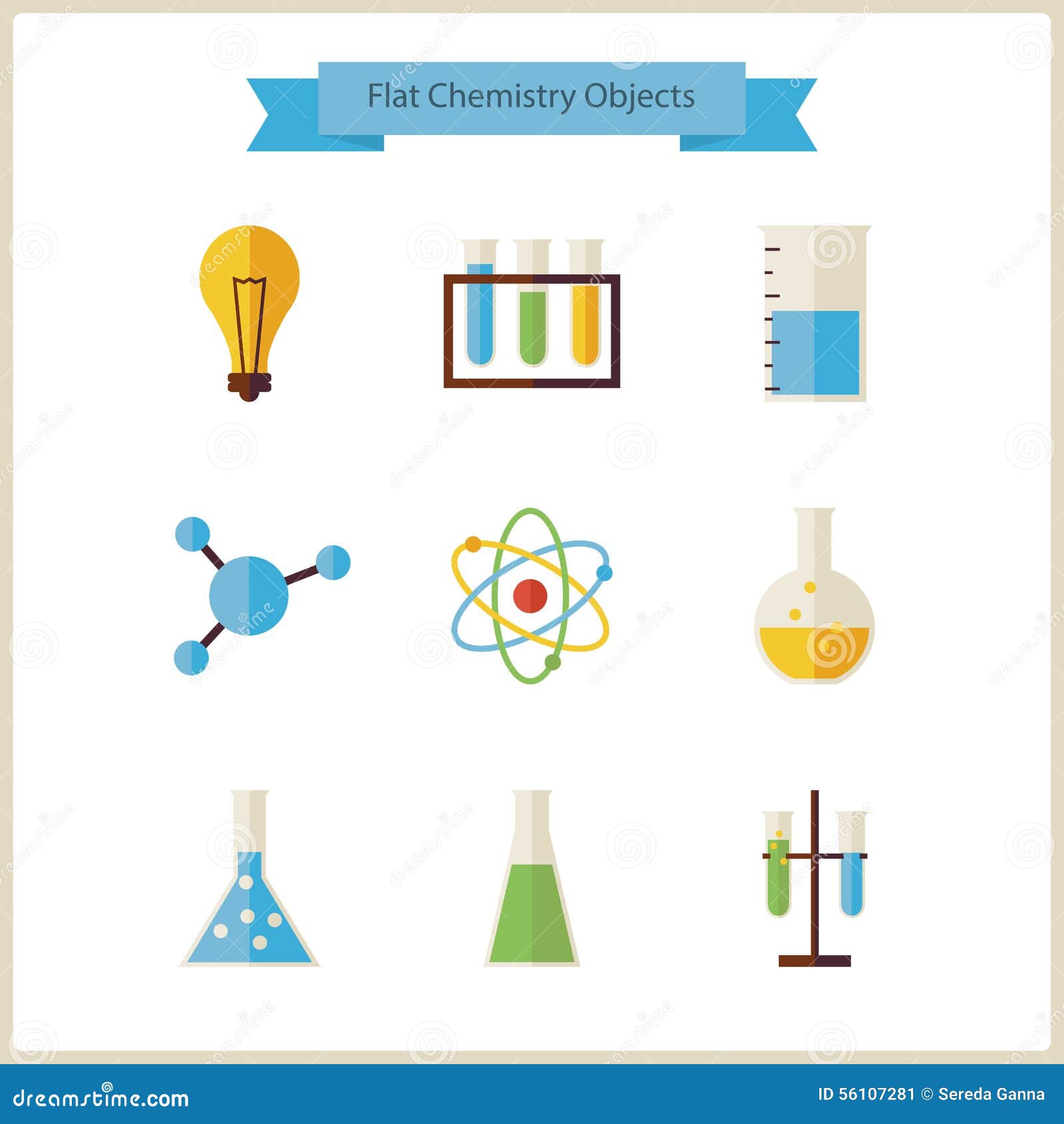 Flat School Chemistry and Science Objects Set Stock Vector