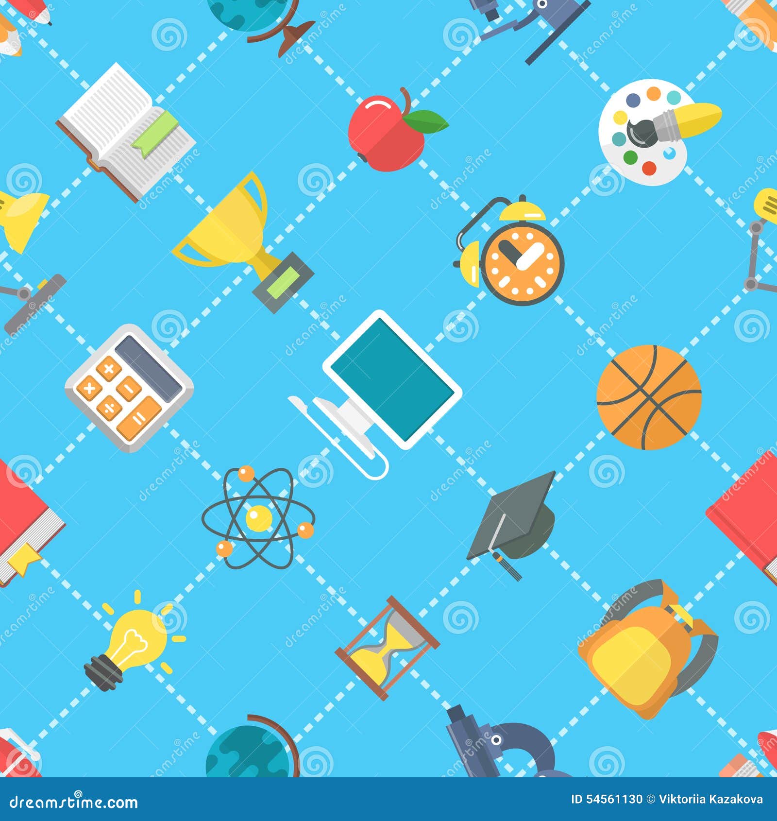 flat school icons seamless pattern modern vector education symbols educational background wrapping paper design website 54561130
