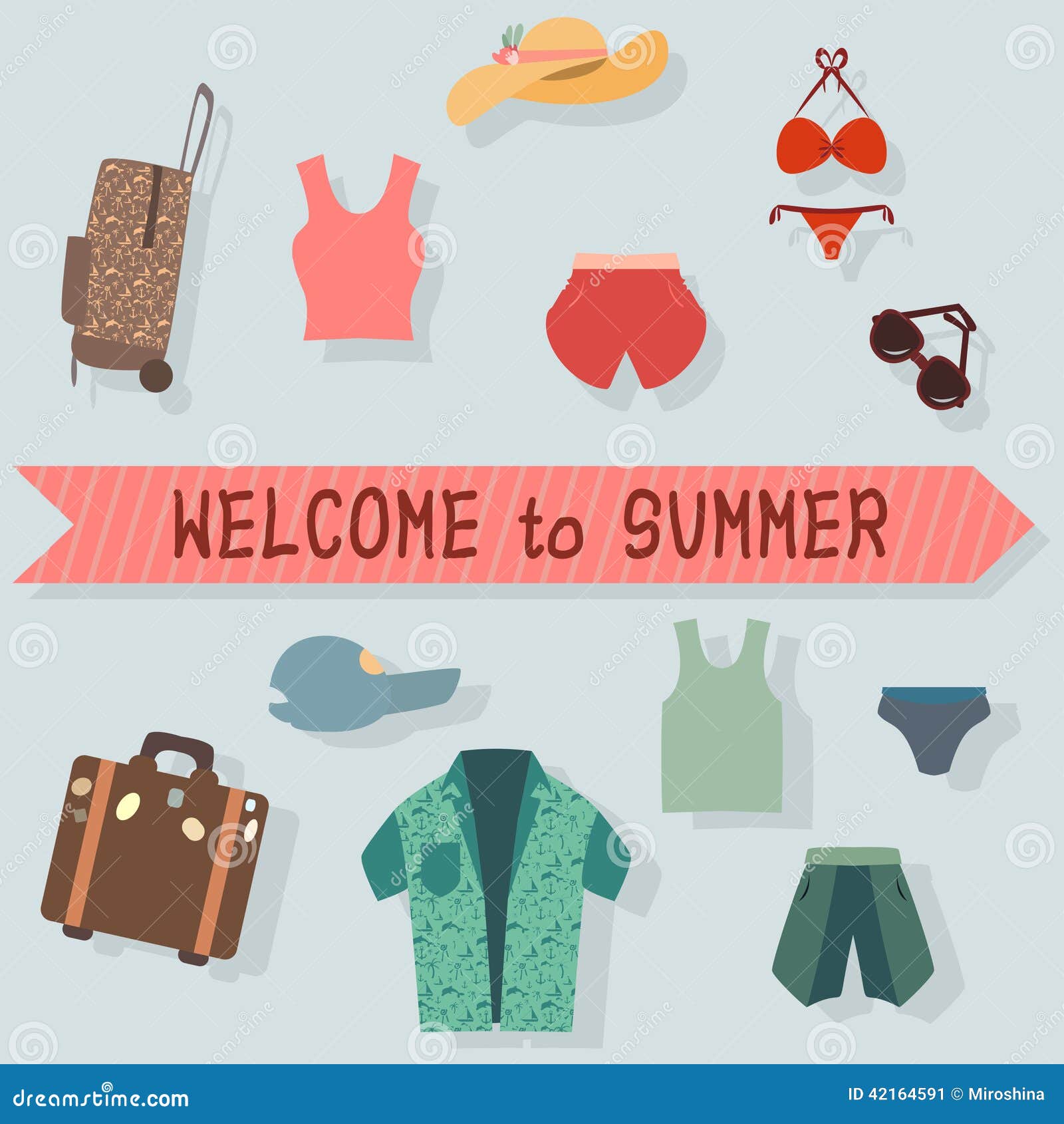 Flat Set of Beach Accessories Stock Vector - Illustration of