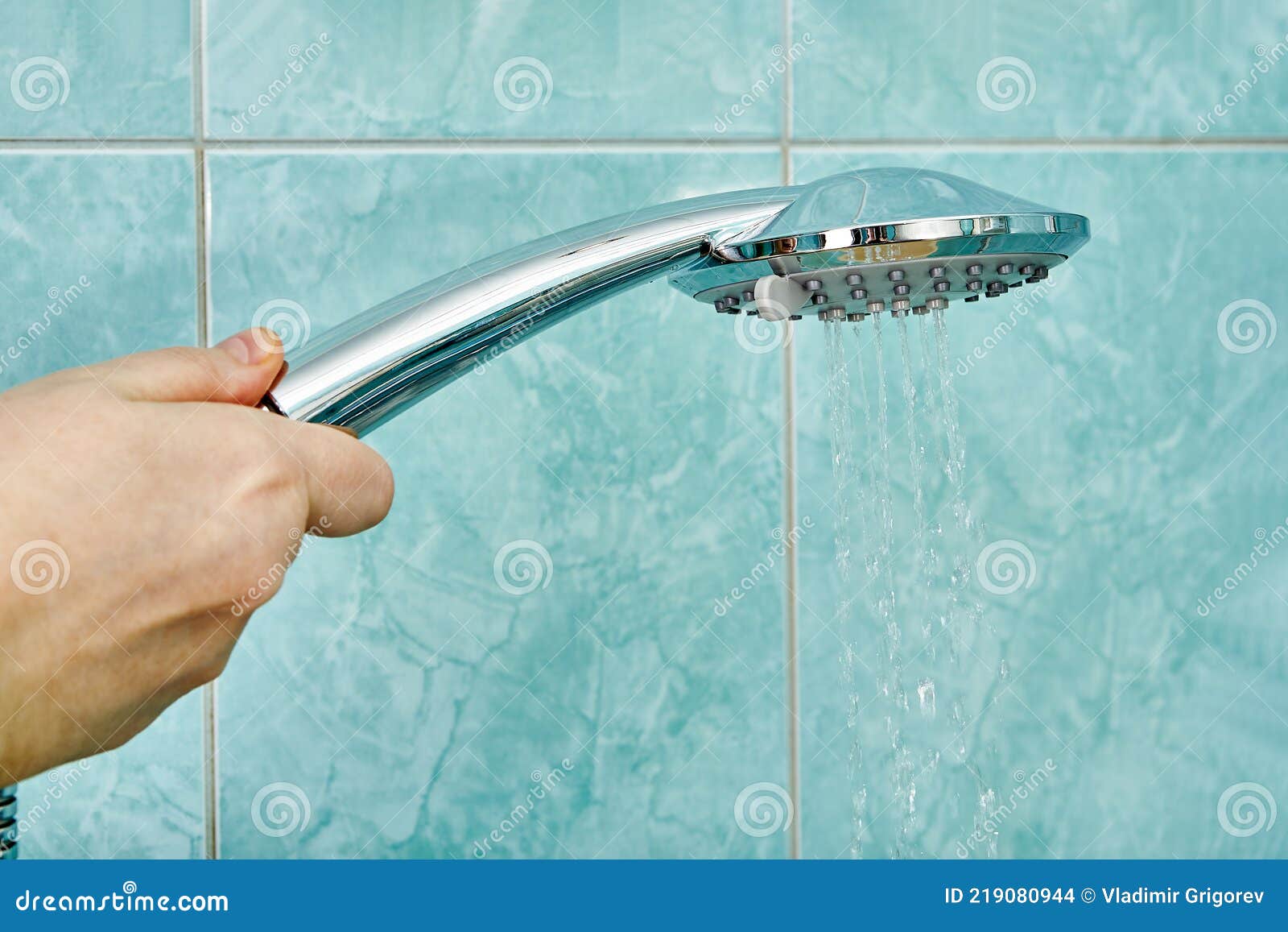 Shower Head with Control Lever for Water Flow Regulator. Stock Photo