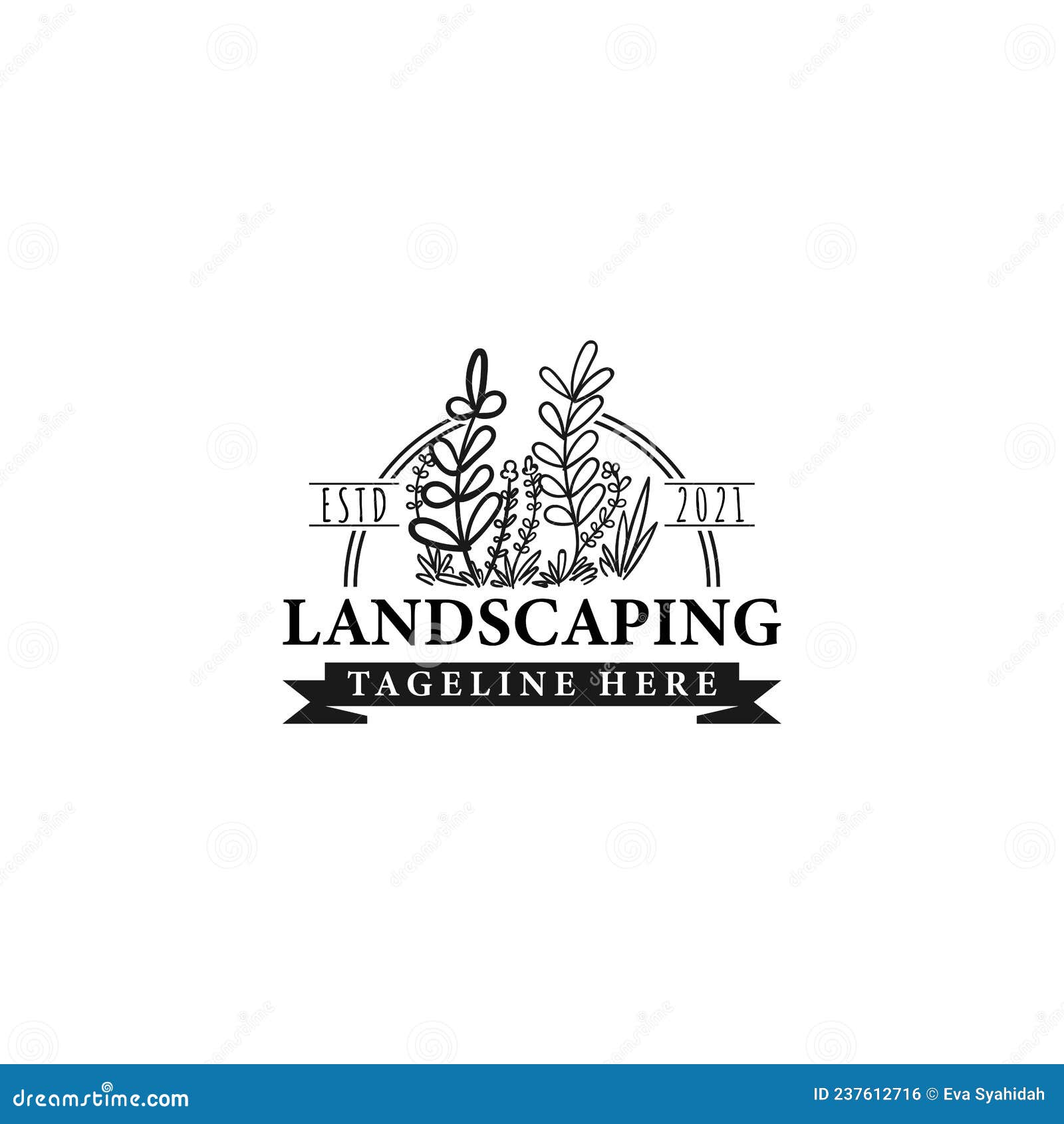 Flat Silhouette LANDSCAPING Flower Logo Design Stock Vector