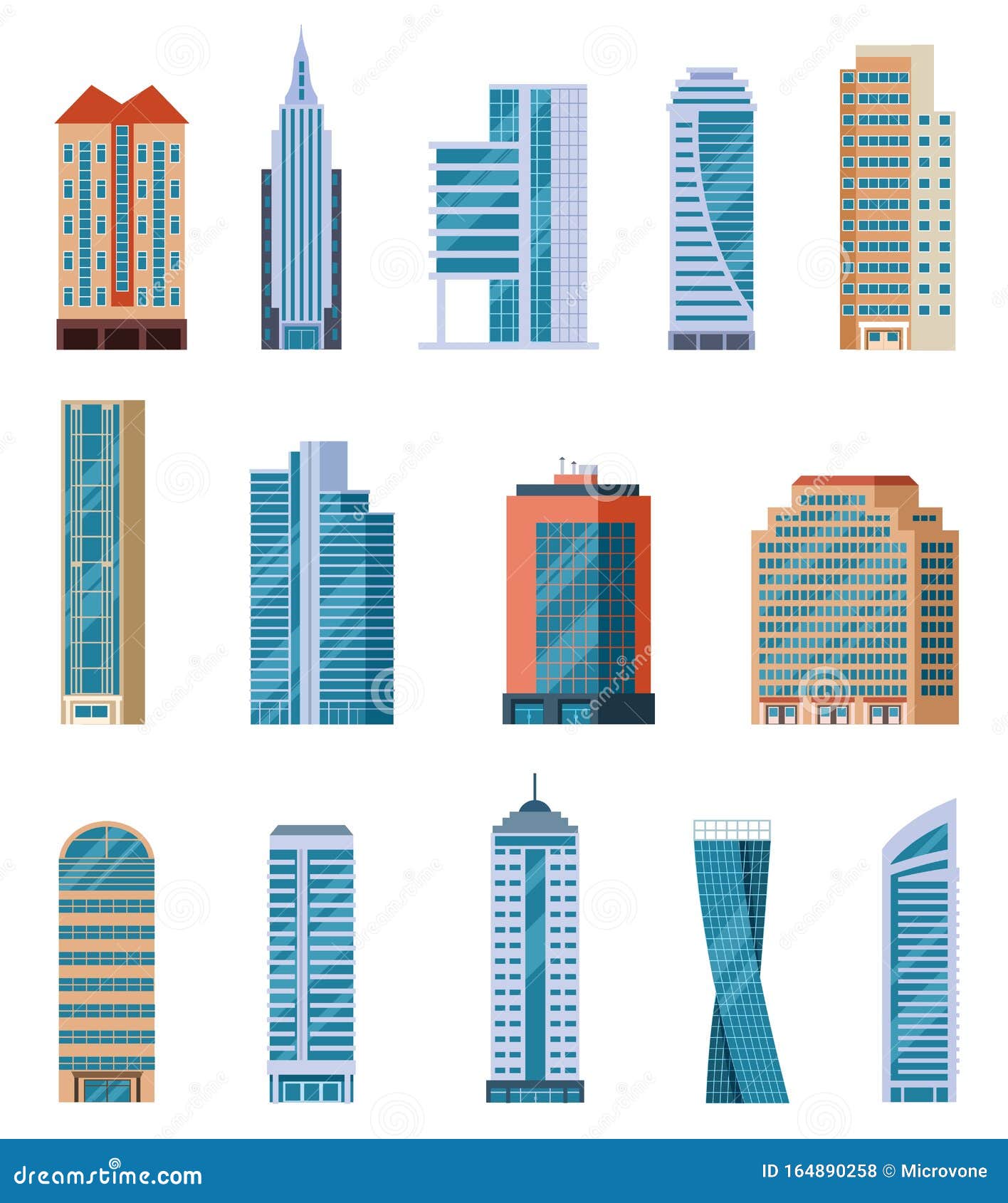 Flat Skyscrapers. Modern City Tall Buildings. Residential and Office ...