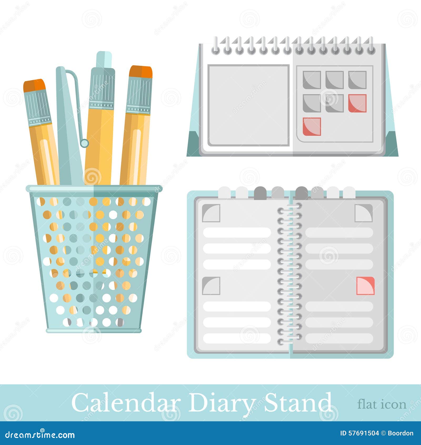 Flat Stationery Diary Calendar White Stock Illustrations 137 Flat
