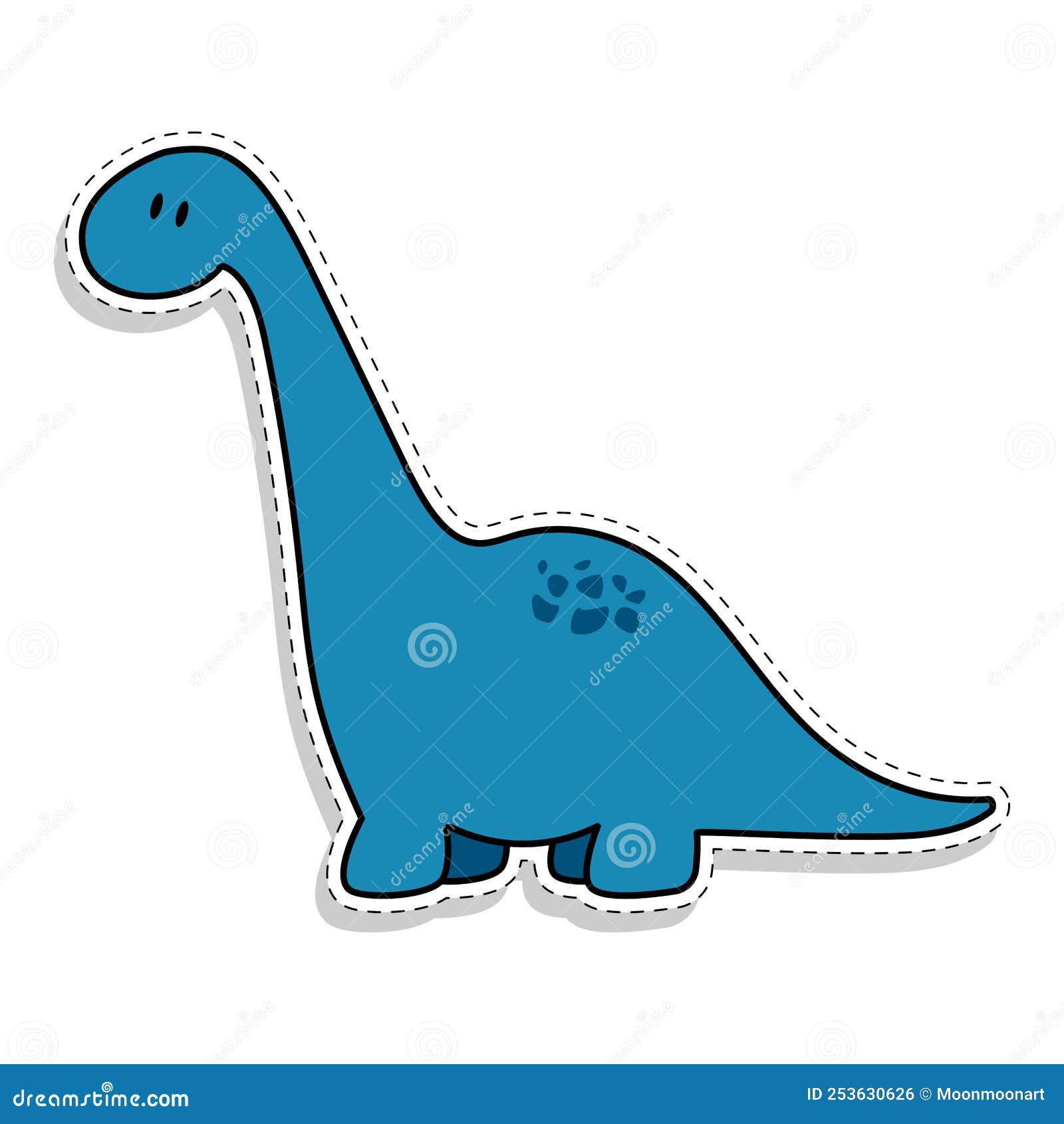 Flat Sticker of a Blue Dinosaur. Vector Illustration. Stock Vector