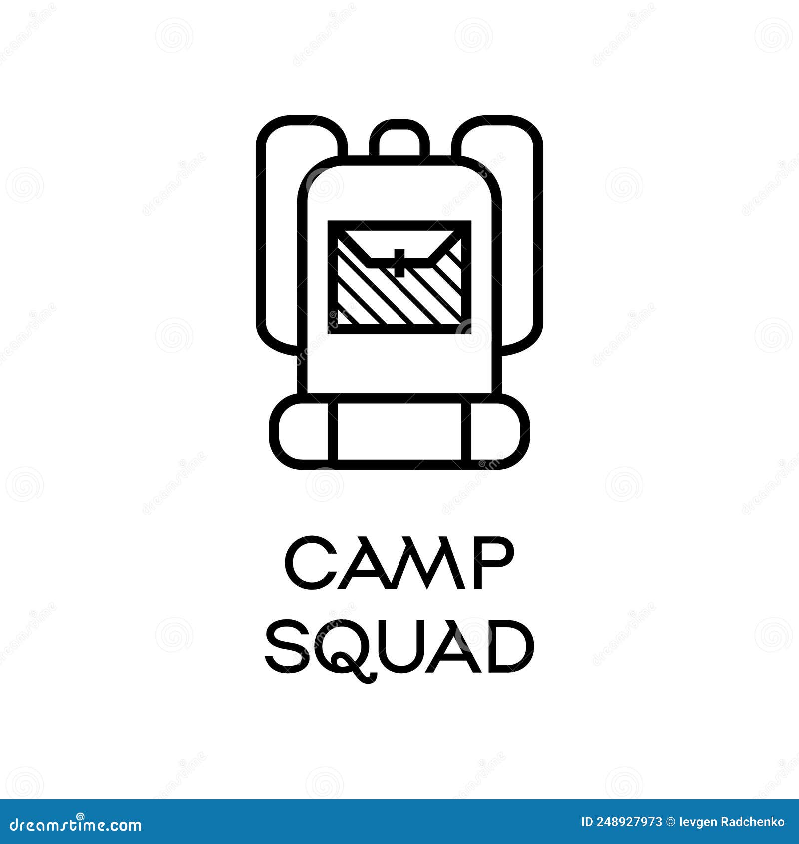 Flat Style Backpack Logo and Text on White Background Stock Vector