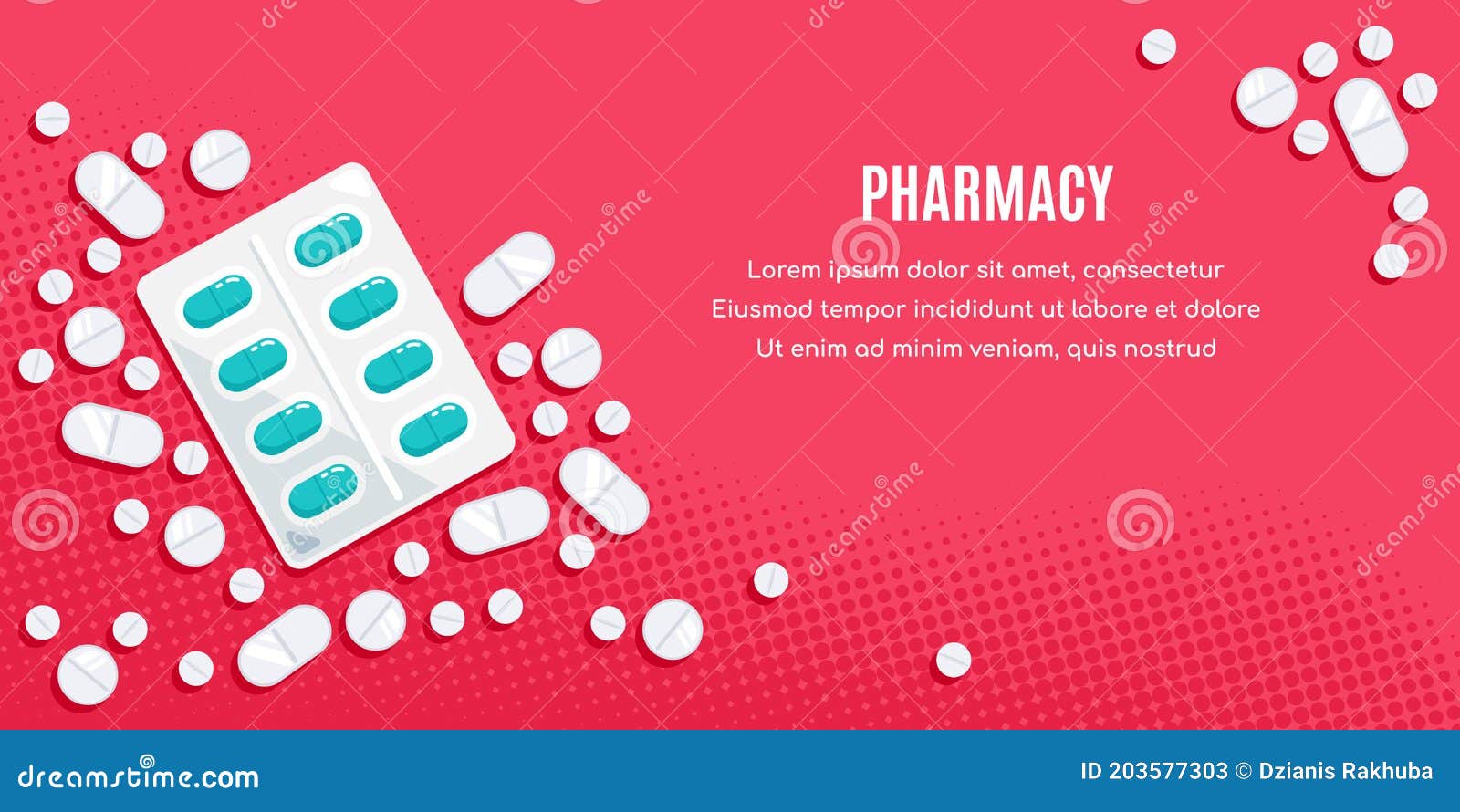 Flat Style Banner with Medical Drugs, Tablets and Pills Stock Vector ...