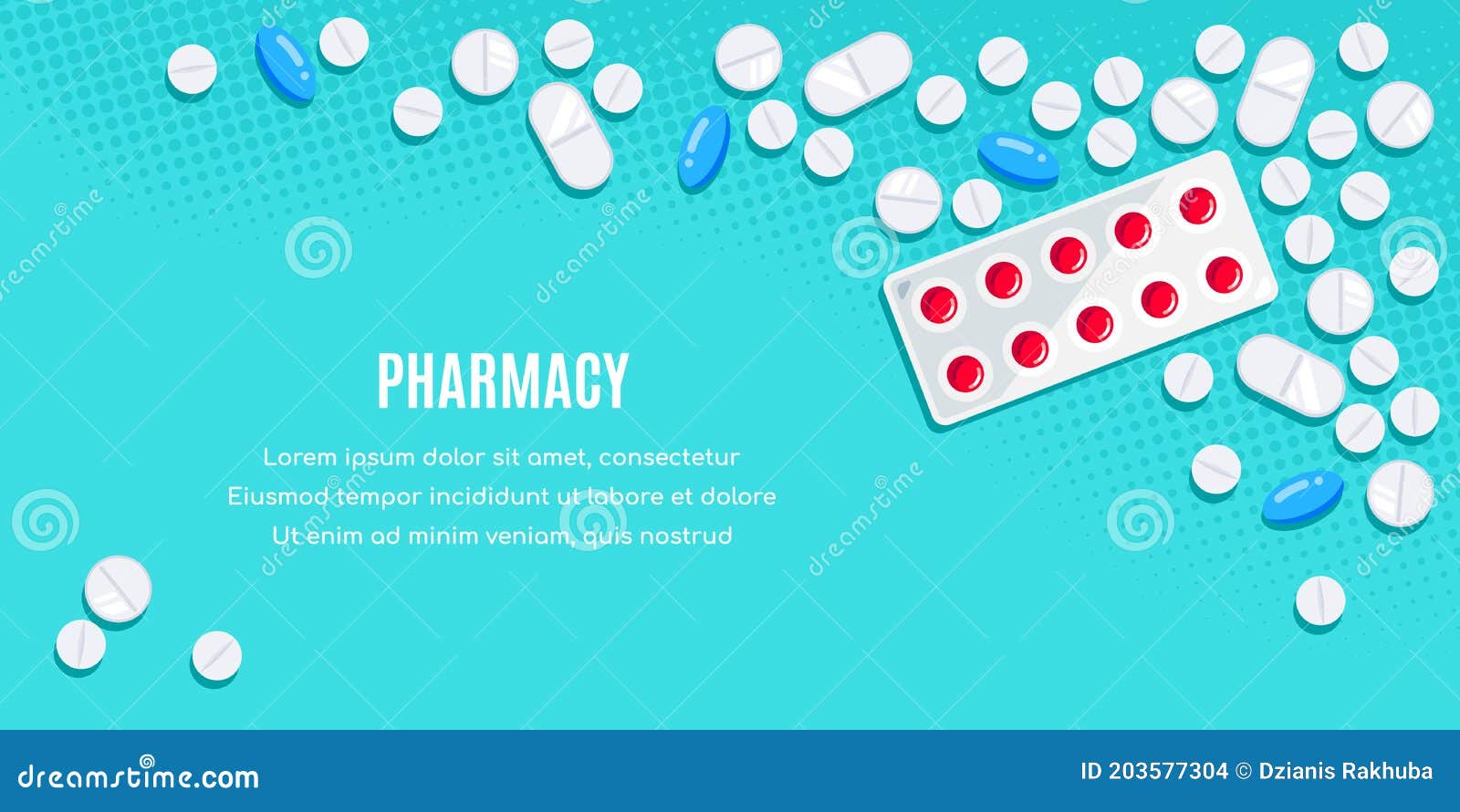 Flat Style Banner with Medical Drugs, Tablets and Pills Stock Vector ...