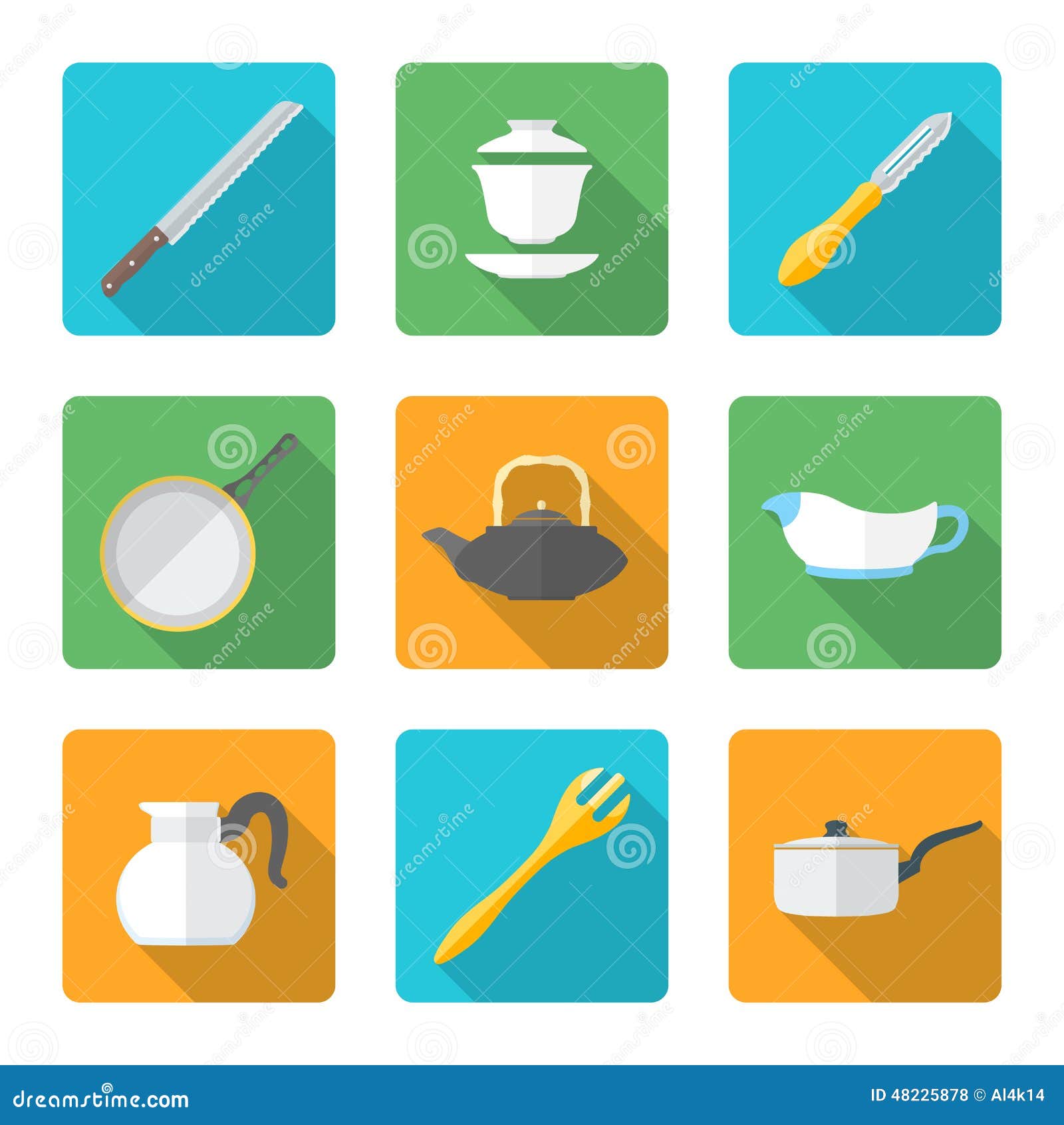 Flat Style Design Dinnerware Icons Set Stock Vector Illustration of
