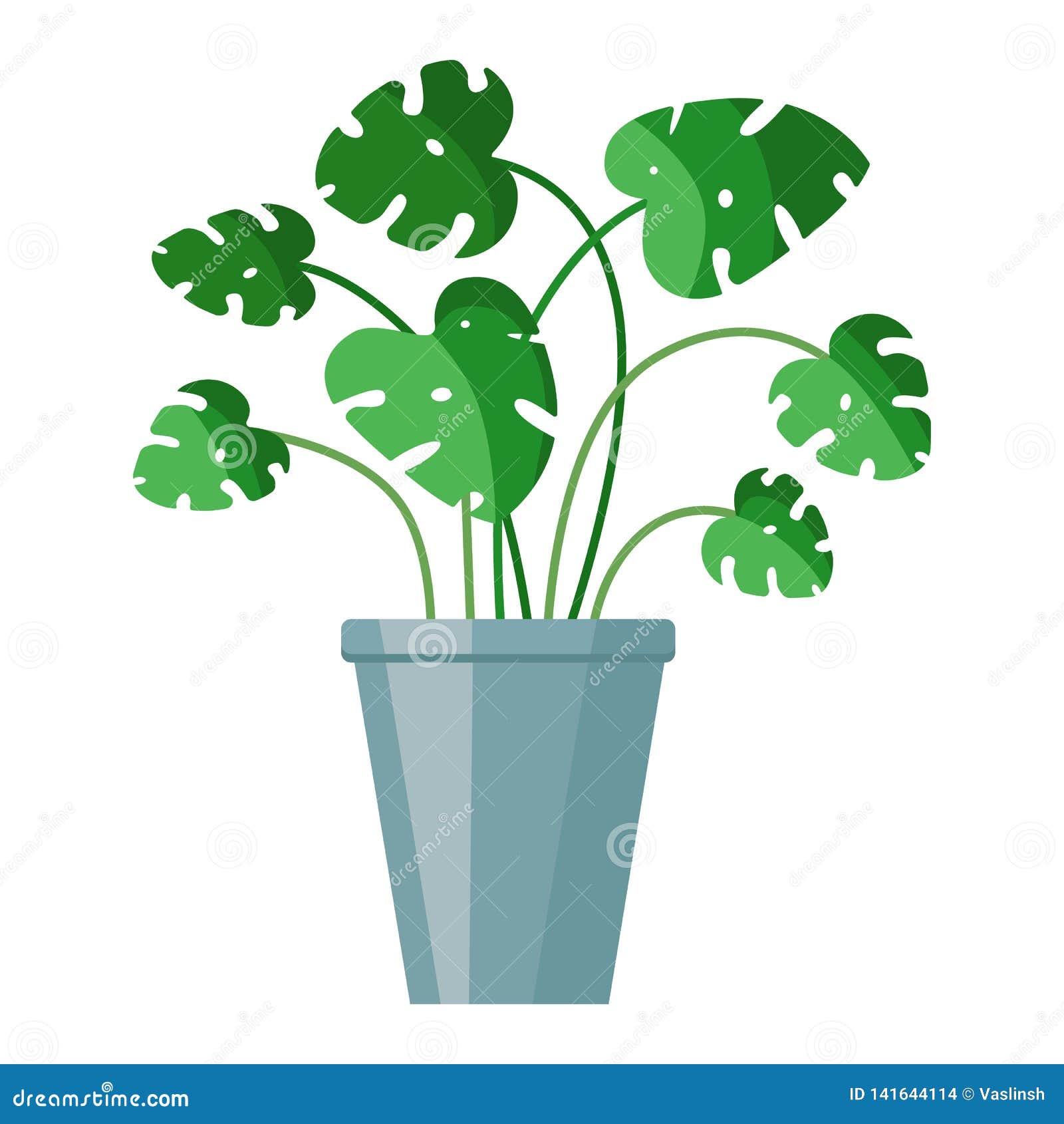 Flat Style Green Monstera in Flower Pot Stock Vector - Illustration of ...