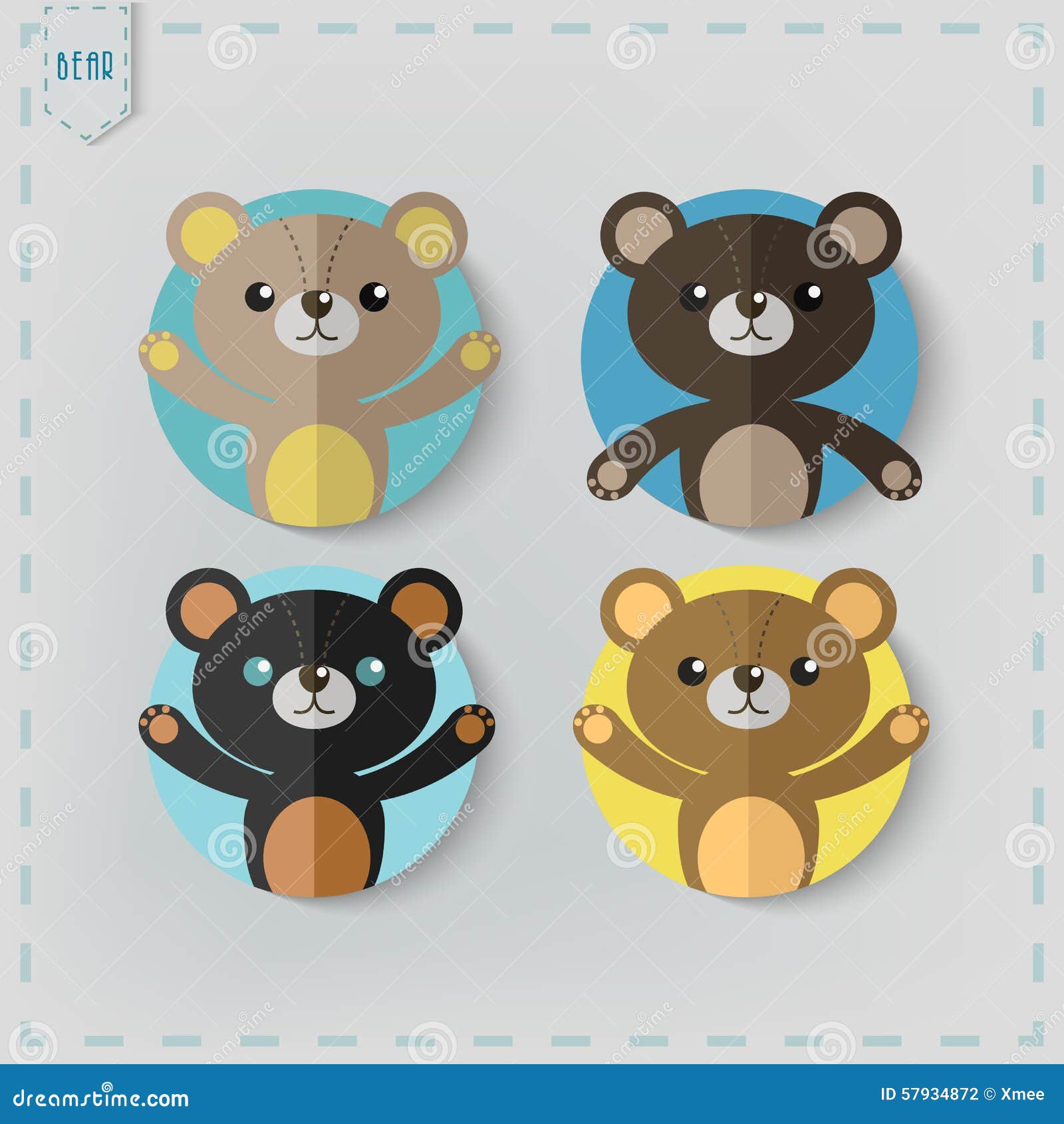 Flat Style Teddy Bear Vector Icon Set Stock Vector Illustration Of Cute Flat