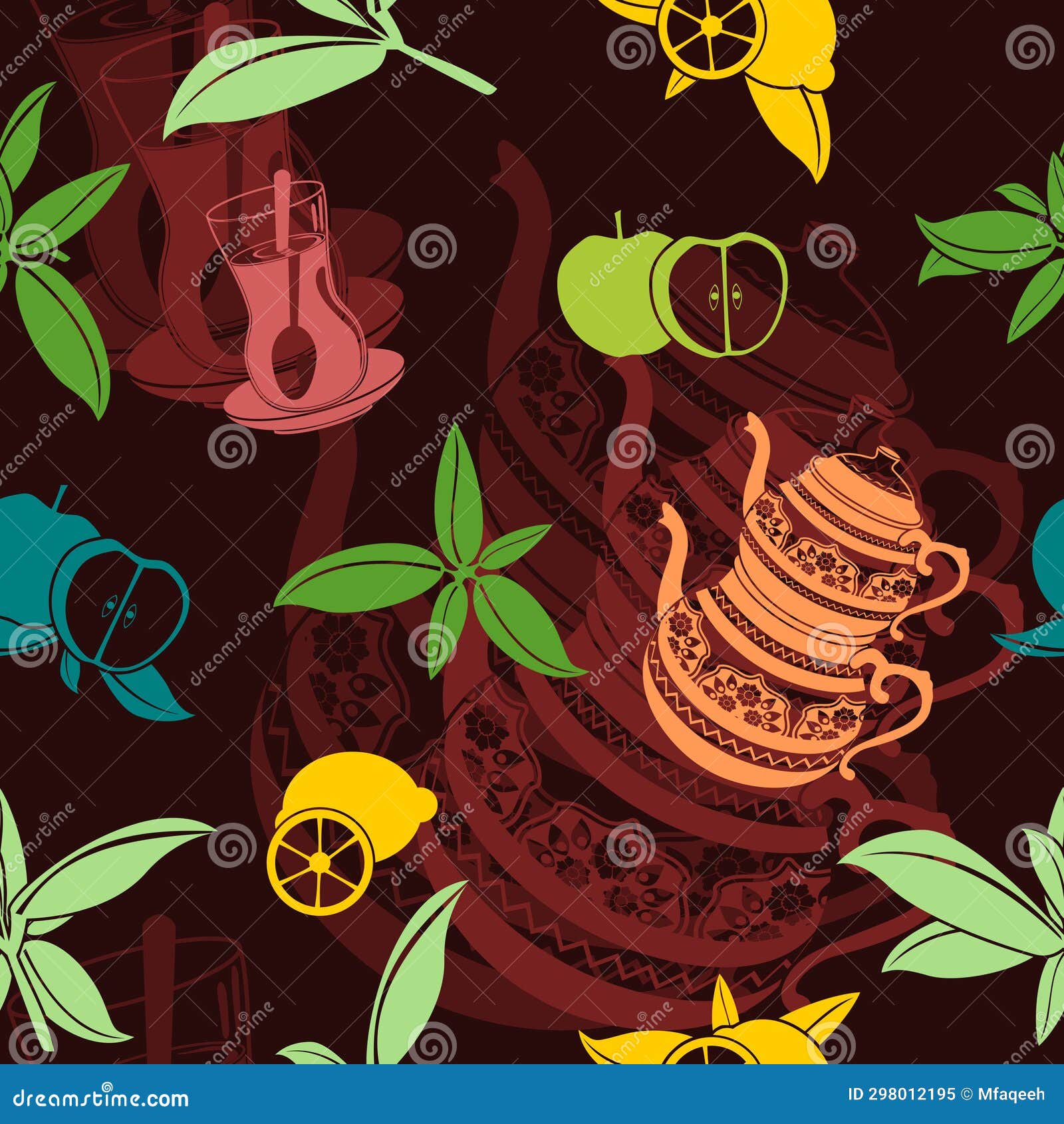 Flat Style Turkish Tea Vector Illustration with Dark Background