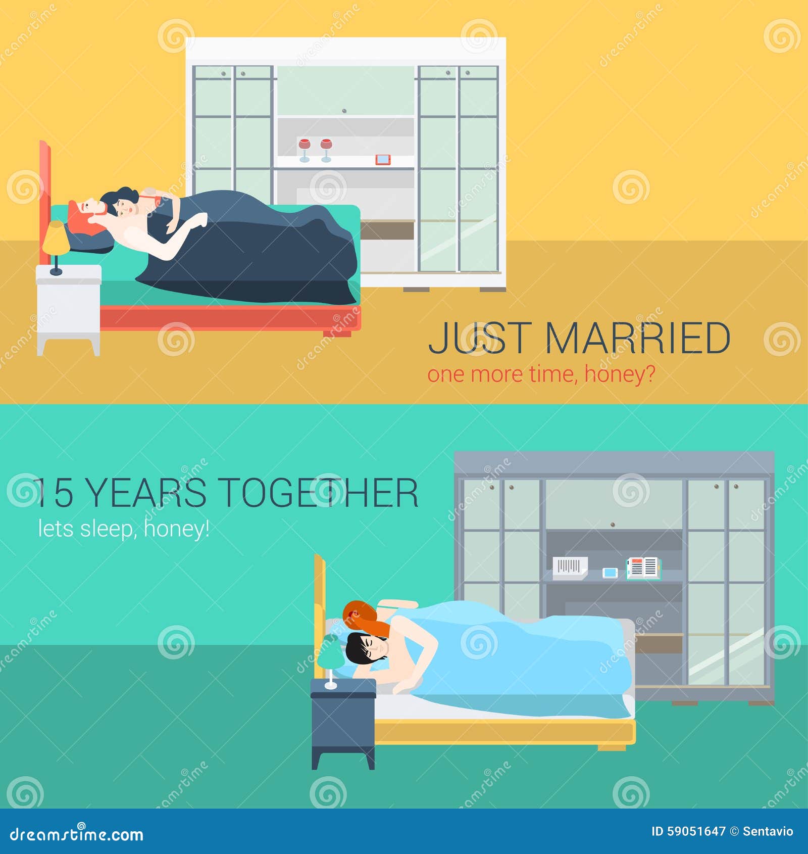 Flat Style Vector Sleeping Embracing Couple in Bedroom Stock Vector