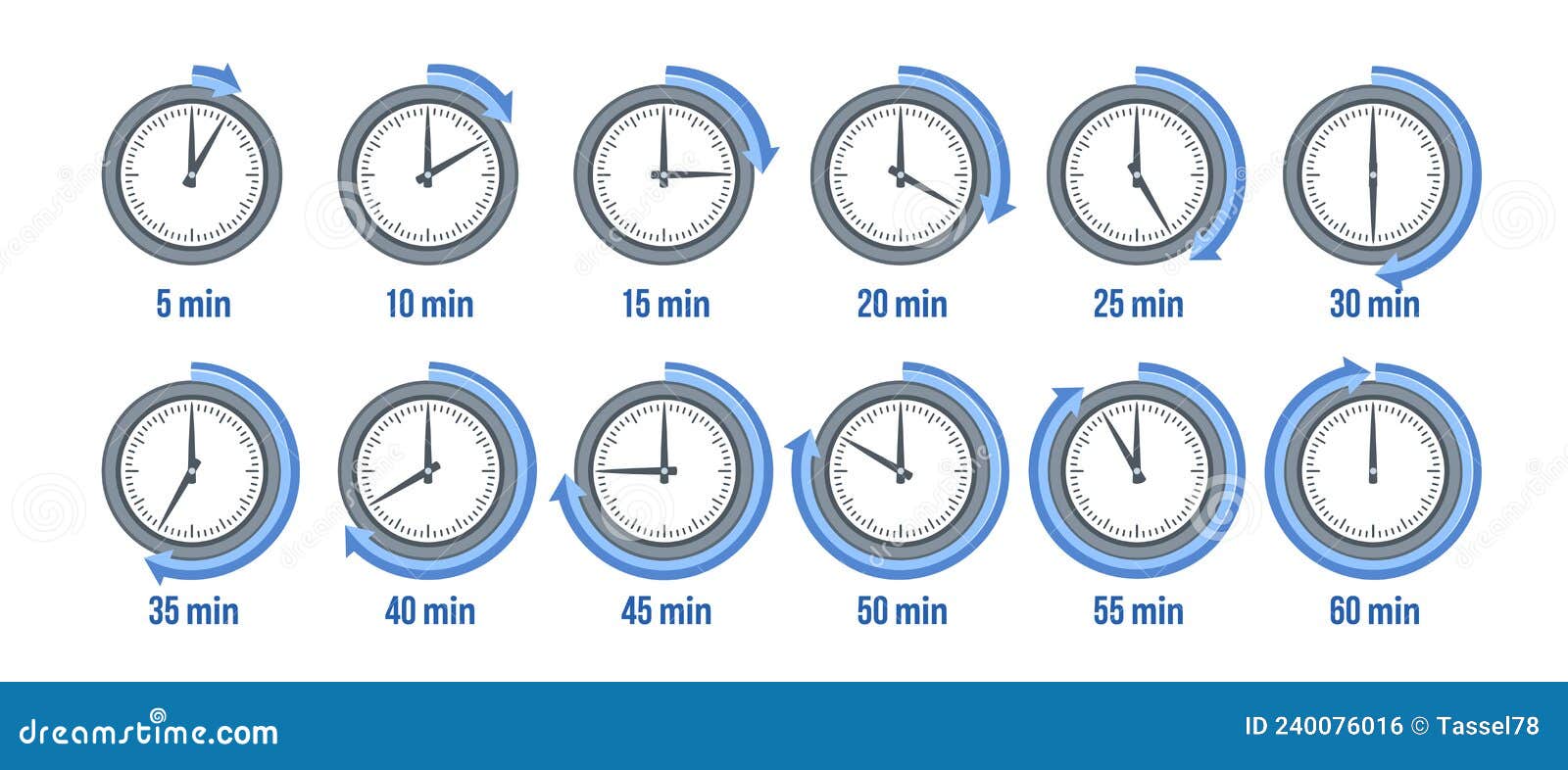 Flat Timer Clock, Stopwatch Icon Set. Label Preparation Time or Cooking