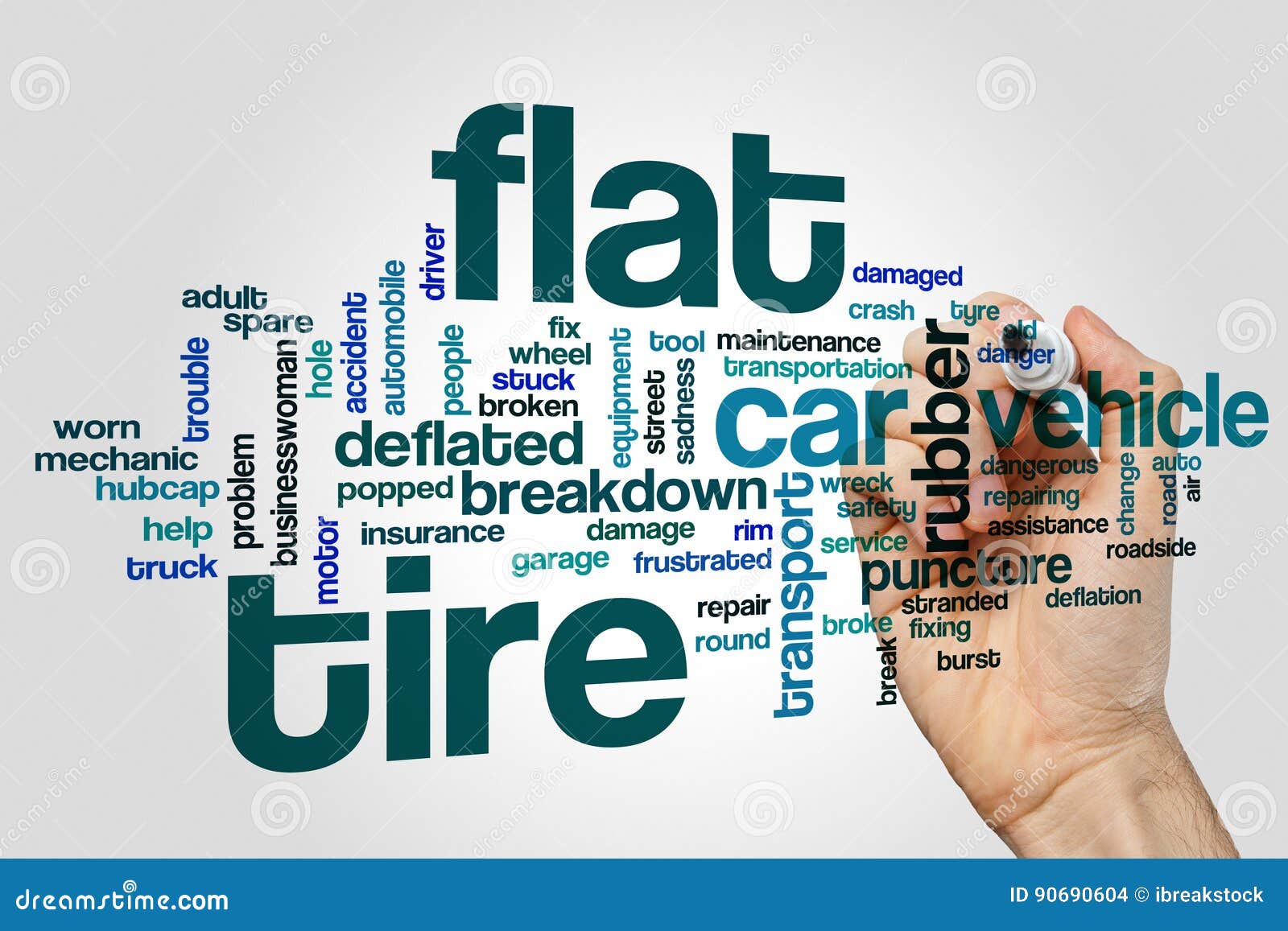 Flat Tire Word Cloud Concept on Grey Background Stock Photo Image of