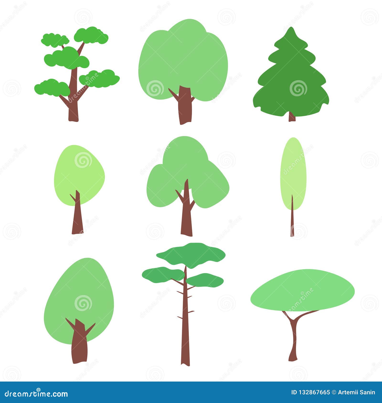 Flat Tree Icons Set On A White Stock Vector - Illustration of ecology