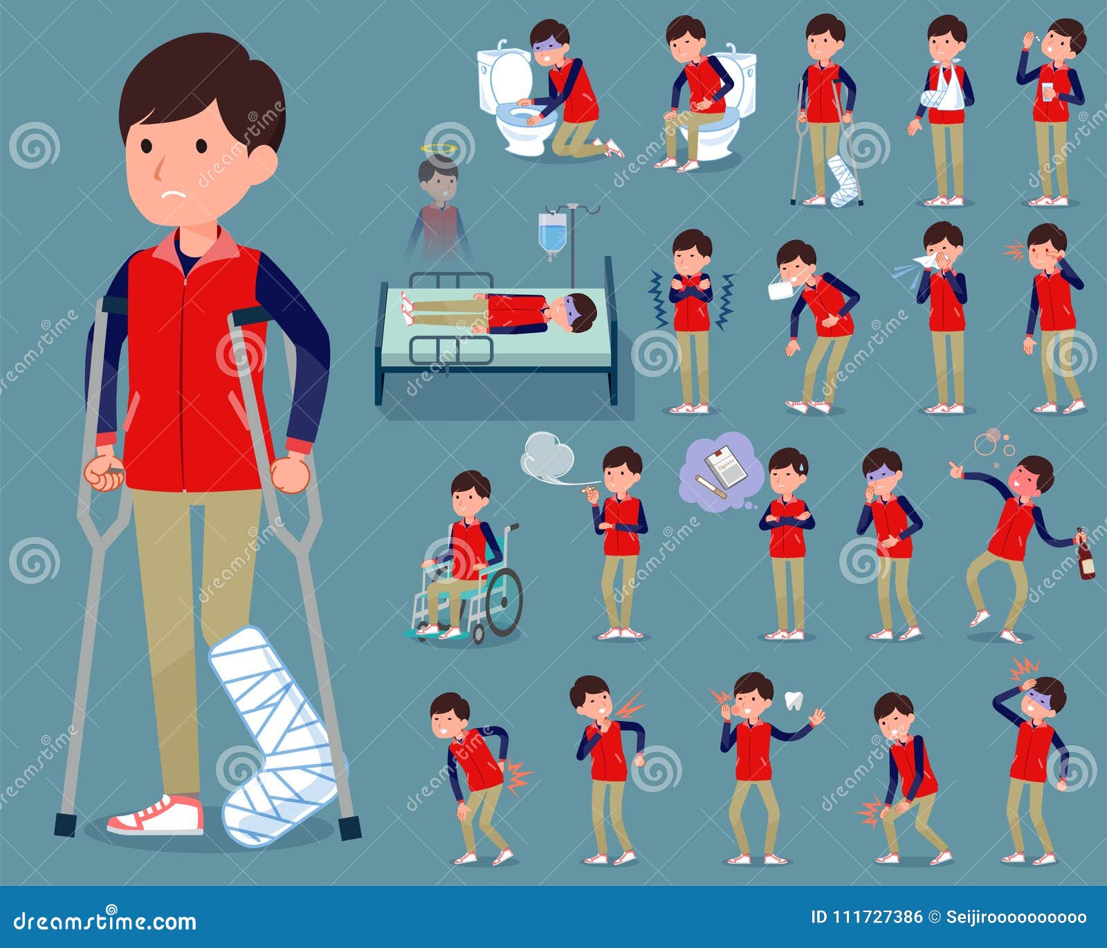 flat type store staff red uniform men_sickness