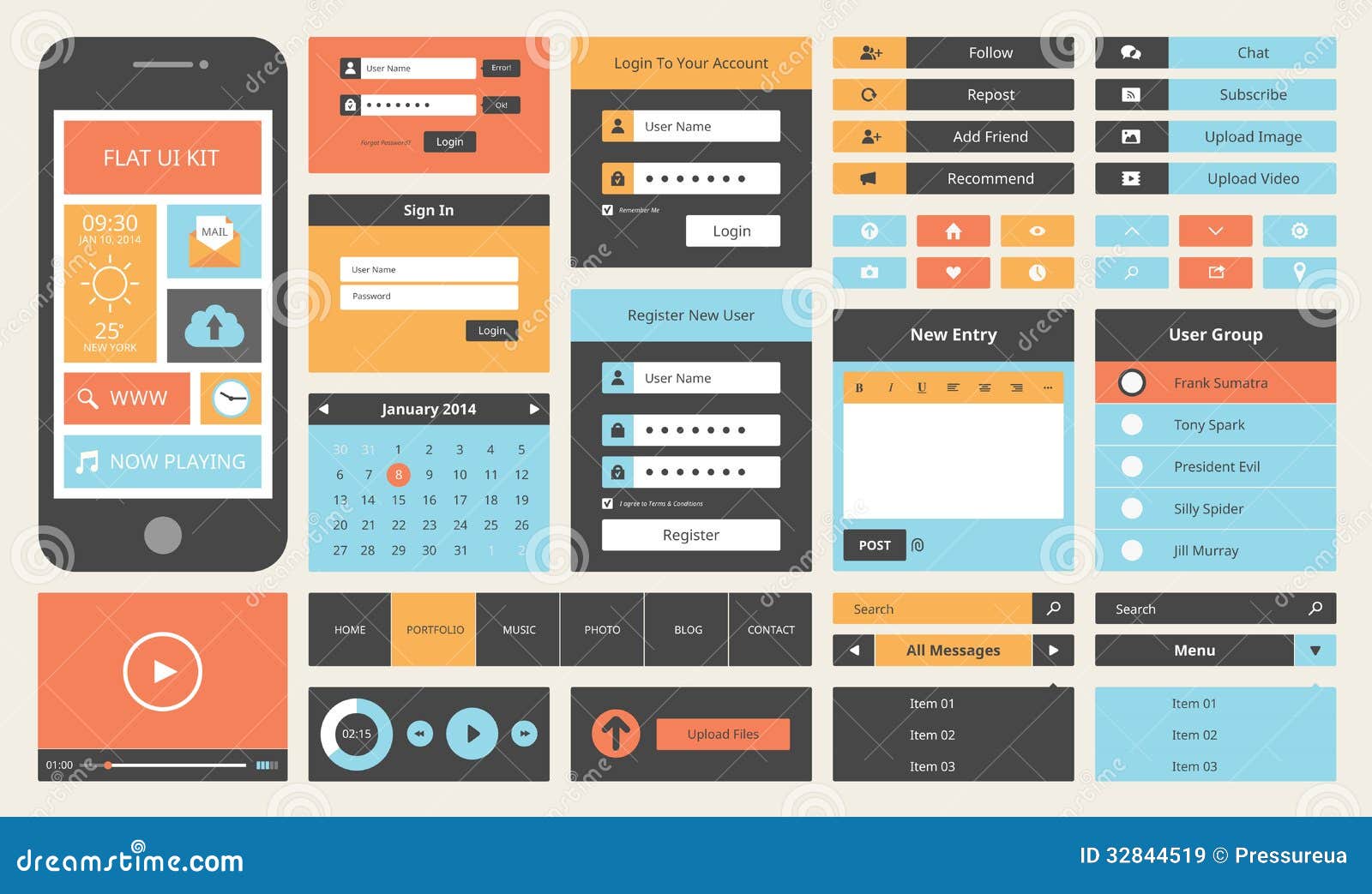 Download Flat UI Design Kit For Smart Phone Stock Vector - Image ...