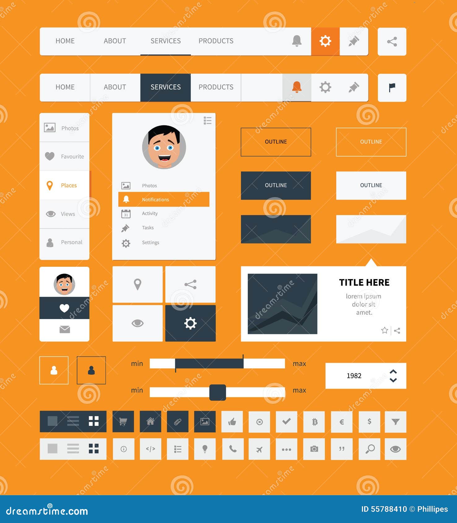 Flat Ui Kit Design Elements for Webdesign Stock Vector - Illustration ...