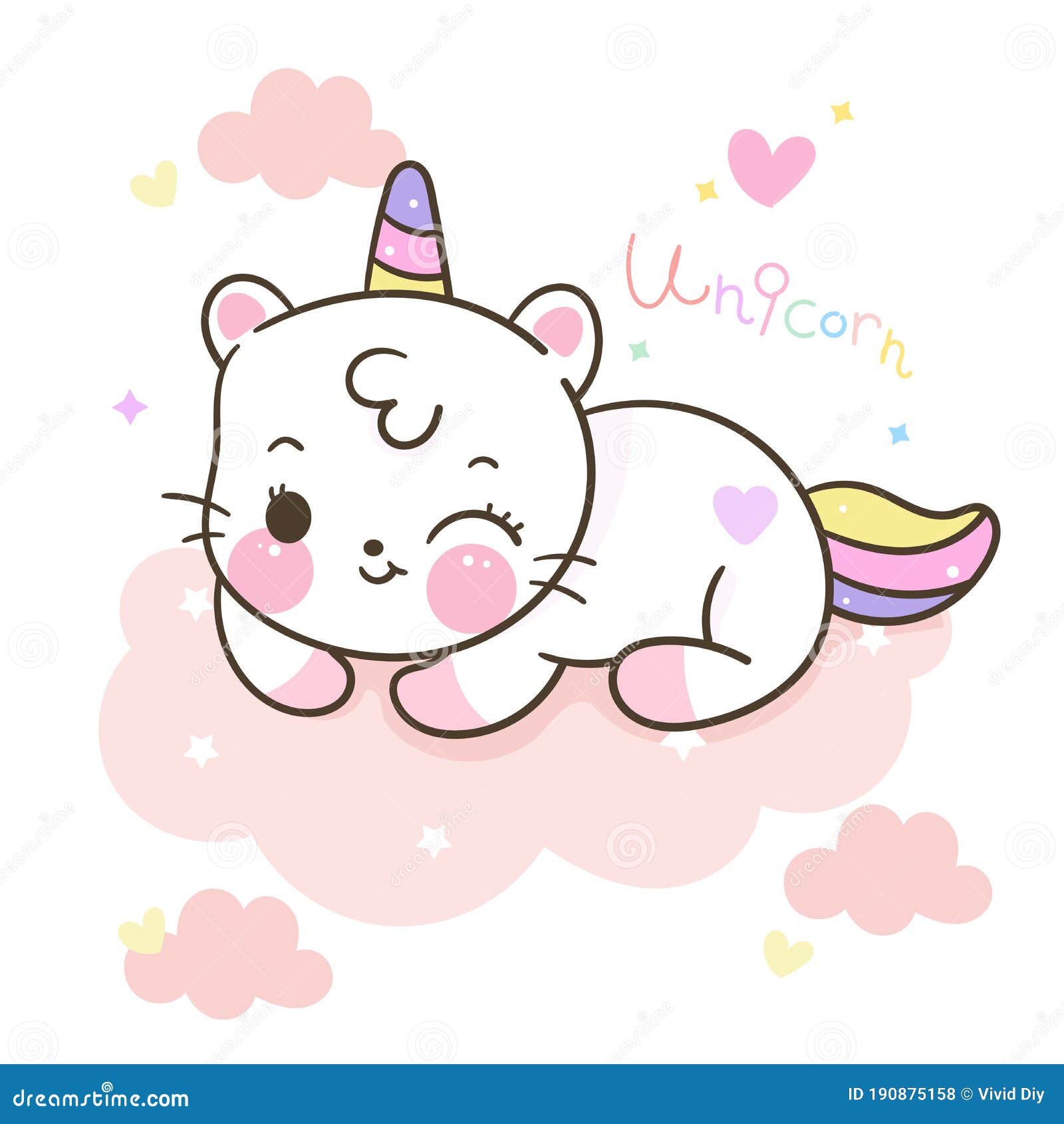 Flat Unicorn Cat Fairy Cartoon Pony Child Vector. Series Stock Vector ...