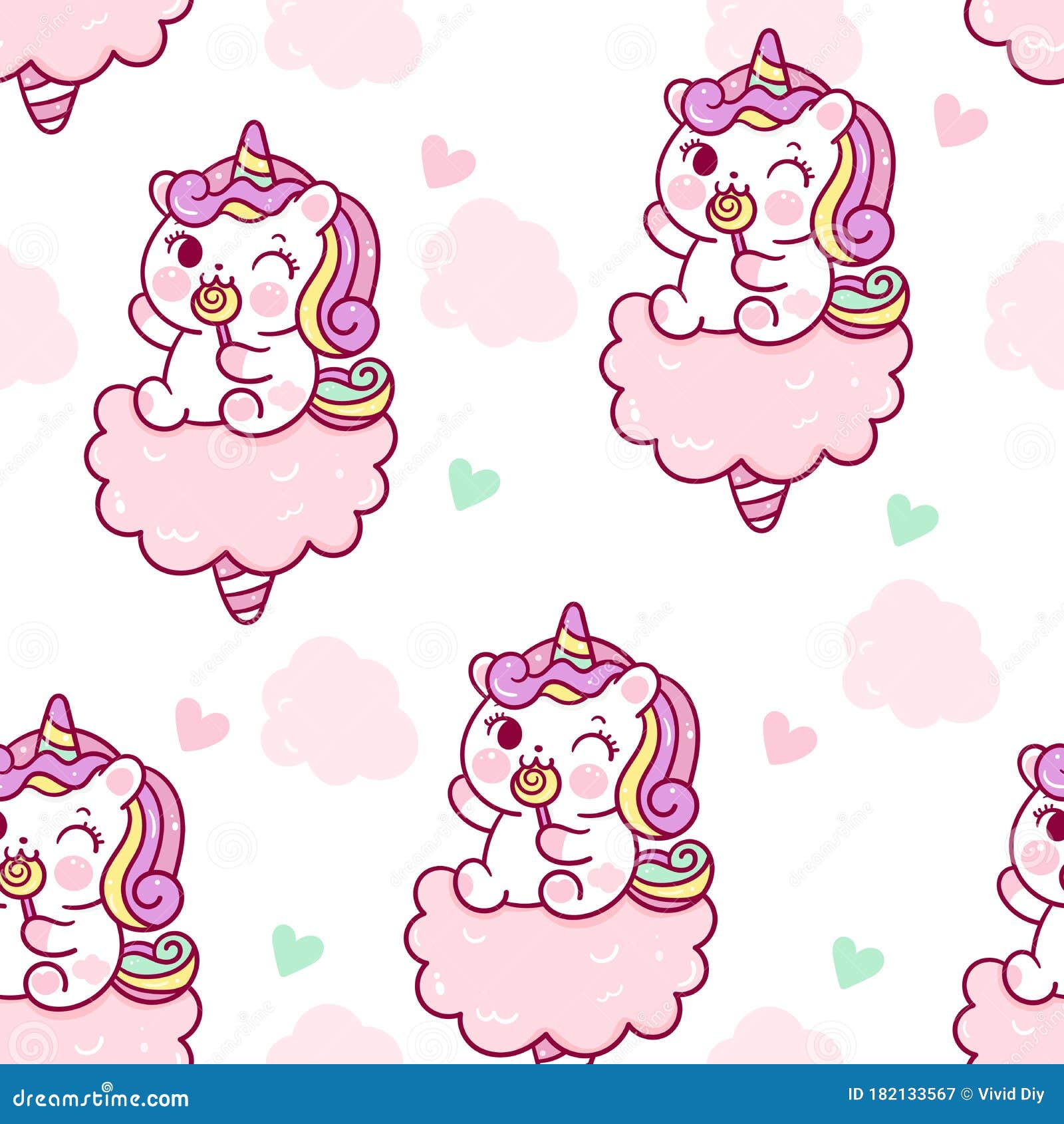 Flat Unicorn Fairy Seamless Pattern Cartoon Pony Child Vector On Cotton