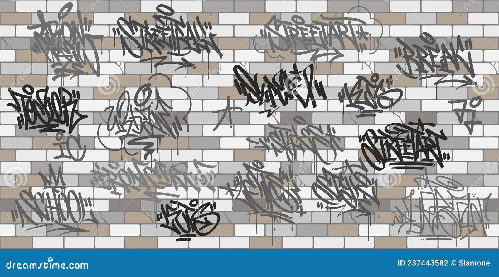 Flat Urban Brick Wall with Some Graffiti Street Art Lettering Seamless ...