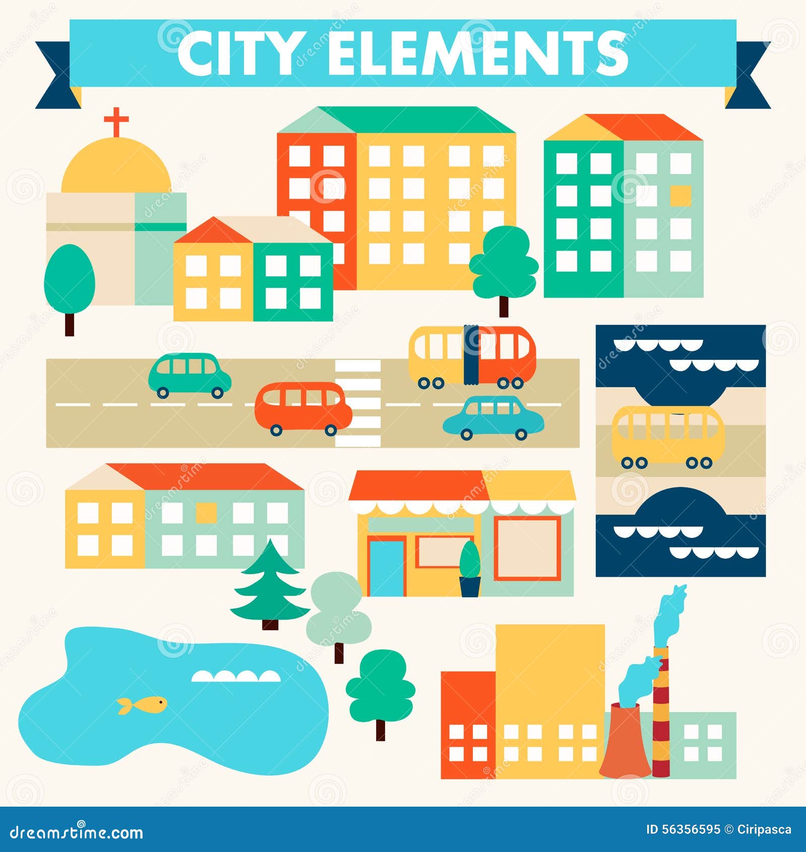 Flat vector city elements stock vector. Illustration of concept - 56356595