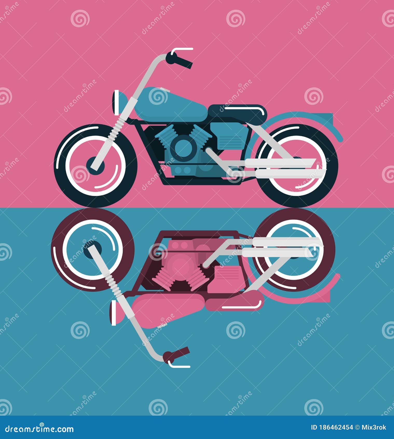flat  classic motorcycle on color background colorful