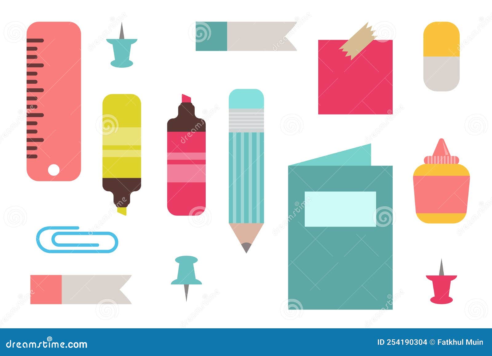 Flat Vector Design Stationery Items Stock Vector Illustration of flat