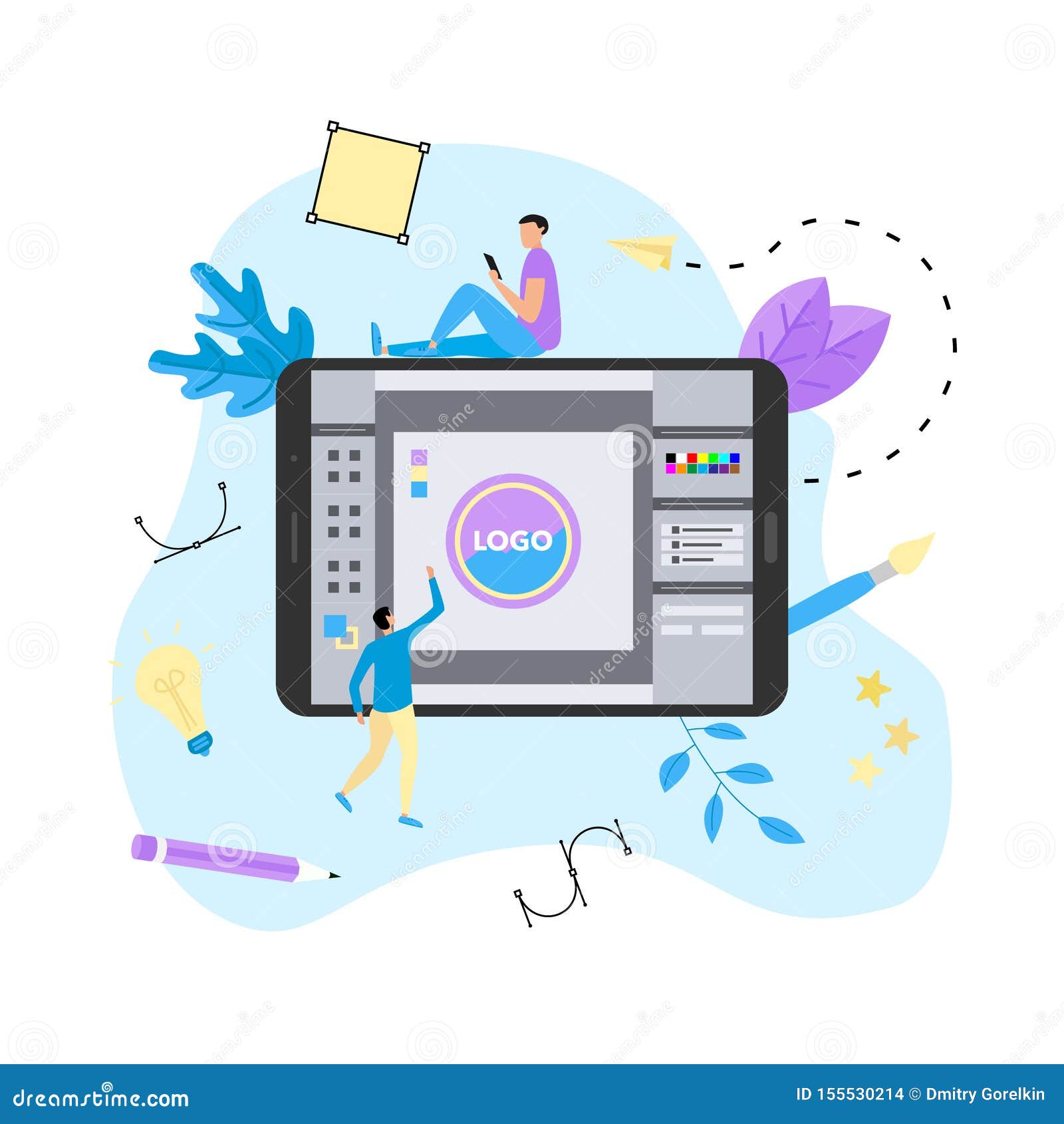 Flat Vector Graphic Design Concept With Designer With An Open Flat Vector Graphic Design Concept With Designer With An Open