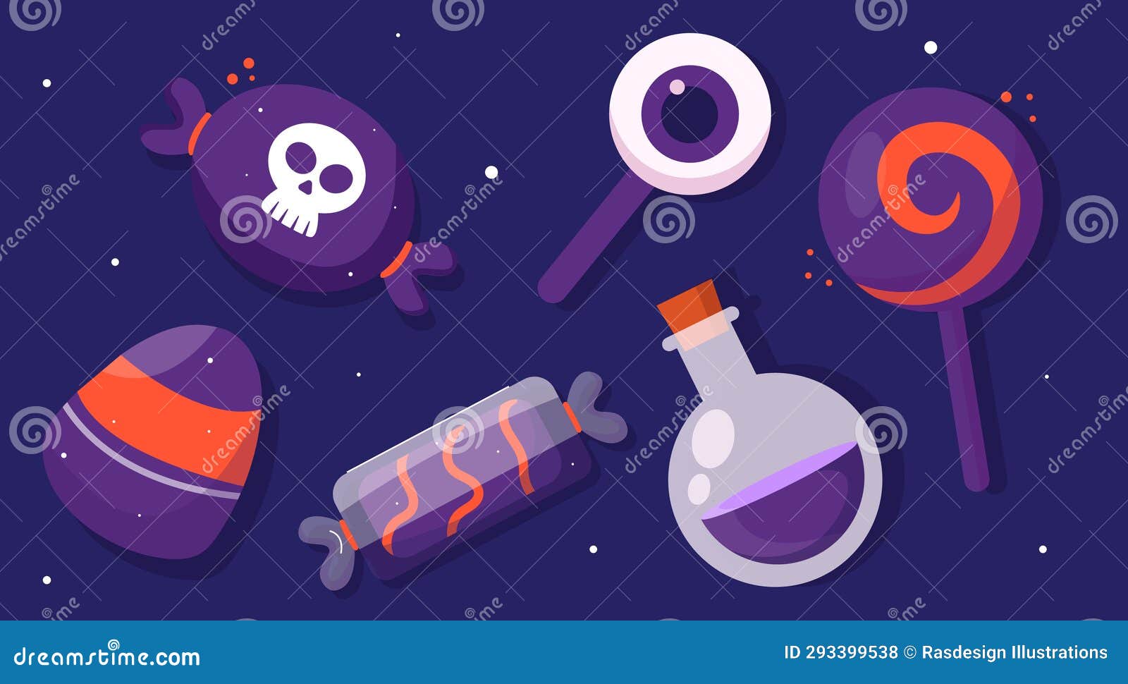 flat  halloween  candies and potions collection