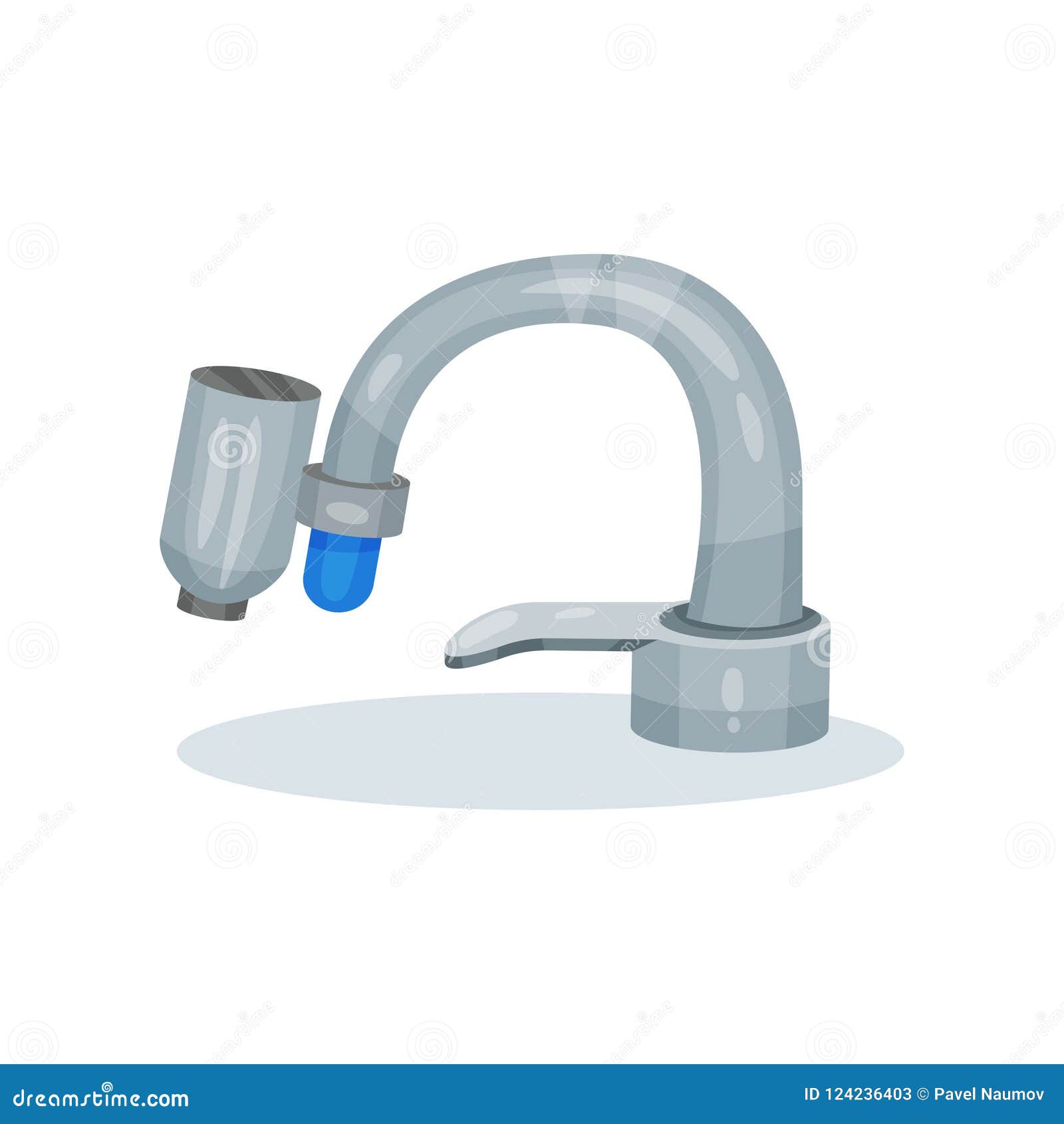 Flat Vector Icon Of Gray Metal Kitchen Faucet With Water Filter