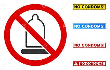 Flat Vector No Condom Sign with Phrases in Rectangular Frames Stock