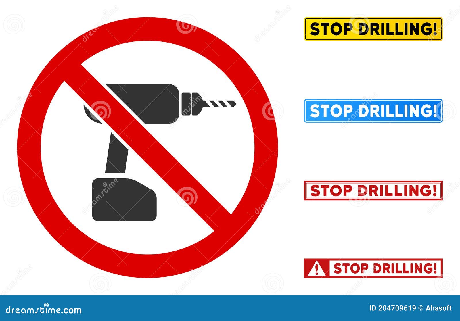 Flat Vector No Drill Sign with Messages in Rectangle Frames Stock