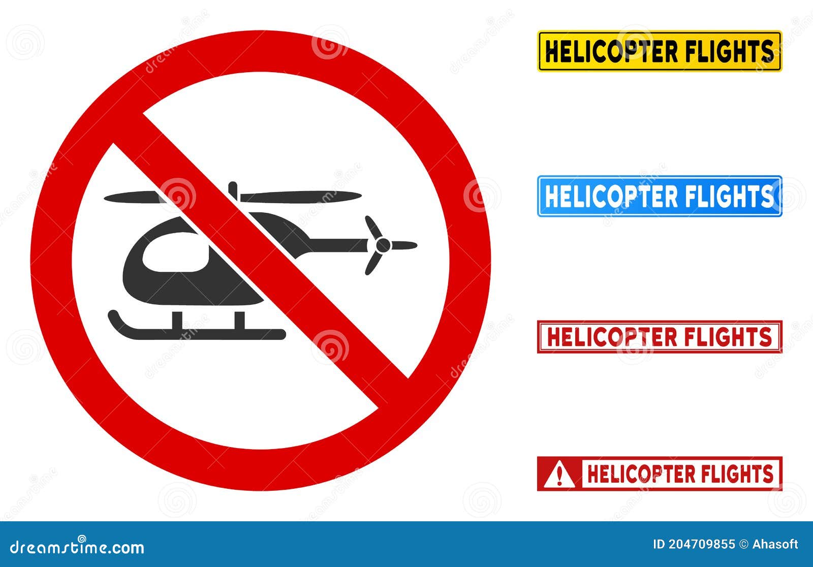 Flat Vector No Helicopter Sign with Words in Rectangle Frames Stock