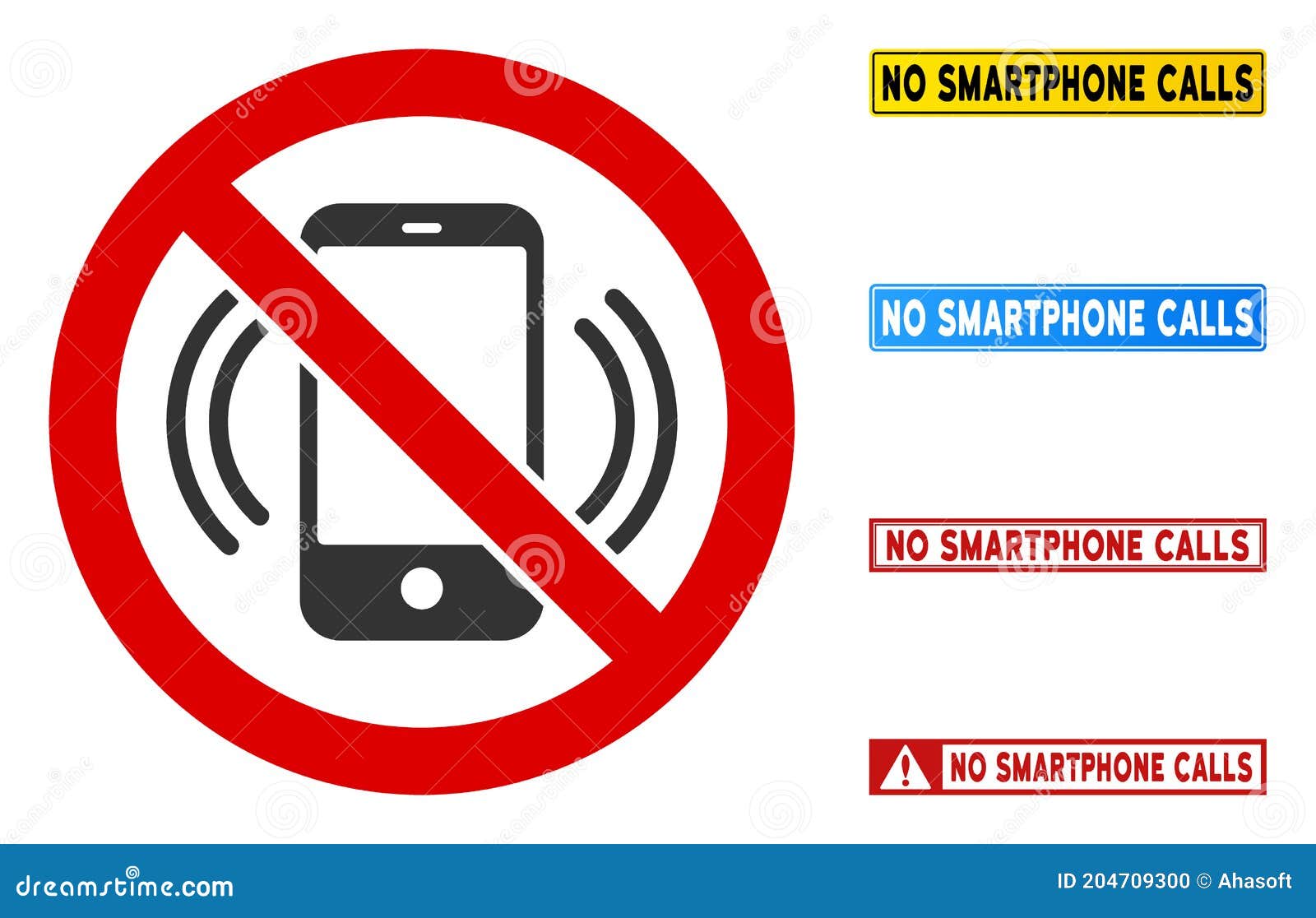 flat  no smartphone calls sign with phrases in rectangle frames