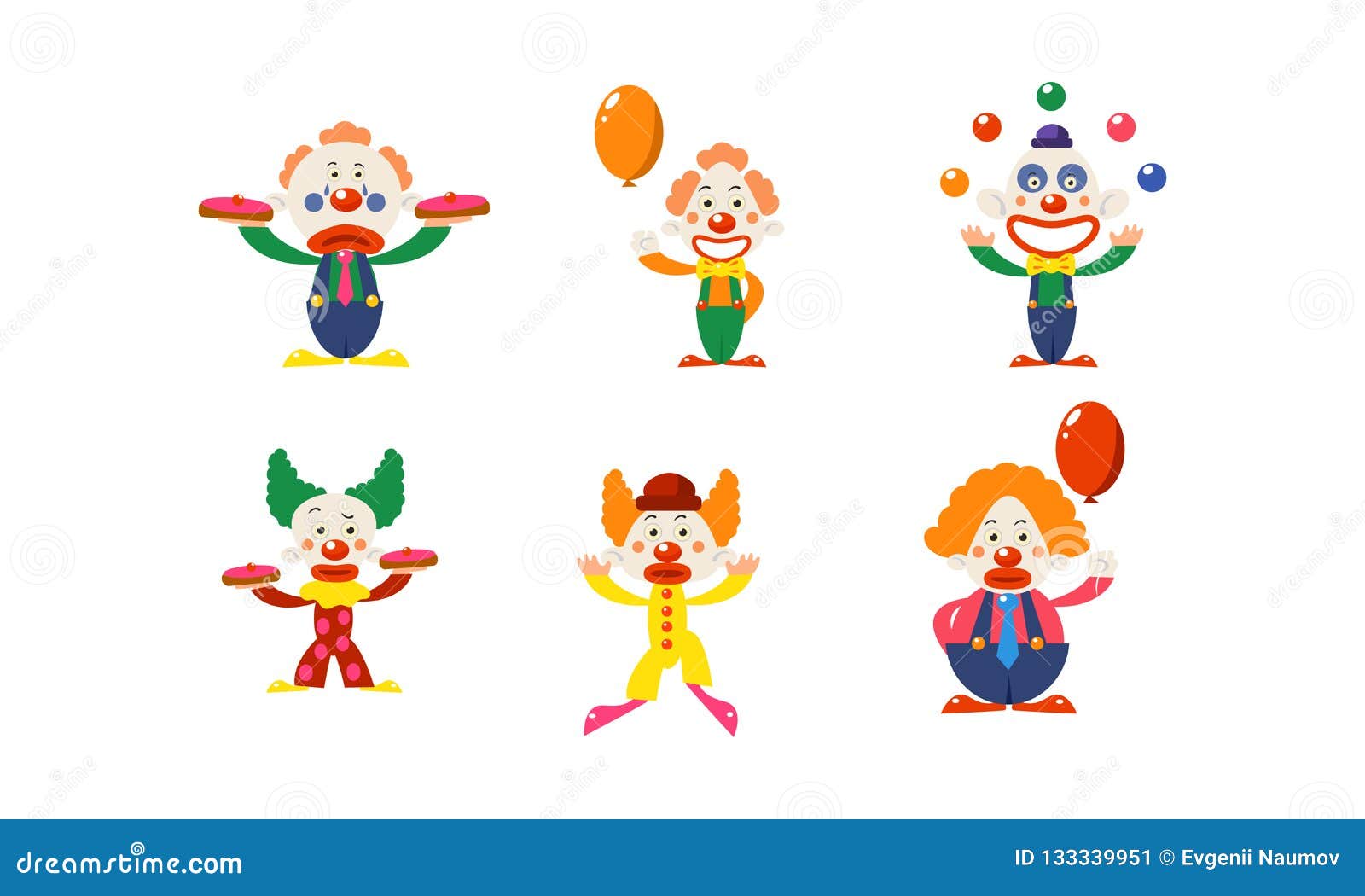 Flat Vector Set of Clowns in Different Actions. Funny Cartoon Characters  Makeup on Faces. Circus Artists Stock Vector - Illustration of ball,  colorful: 133339951