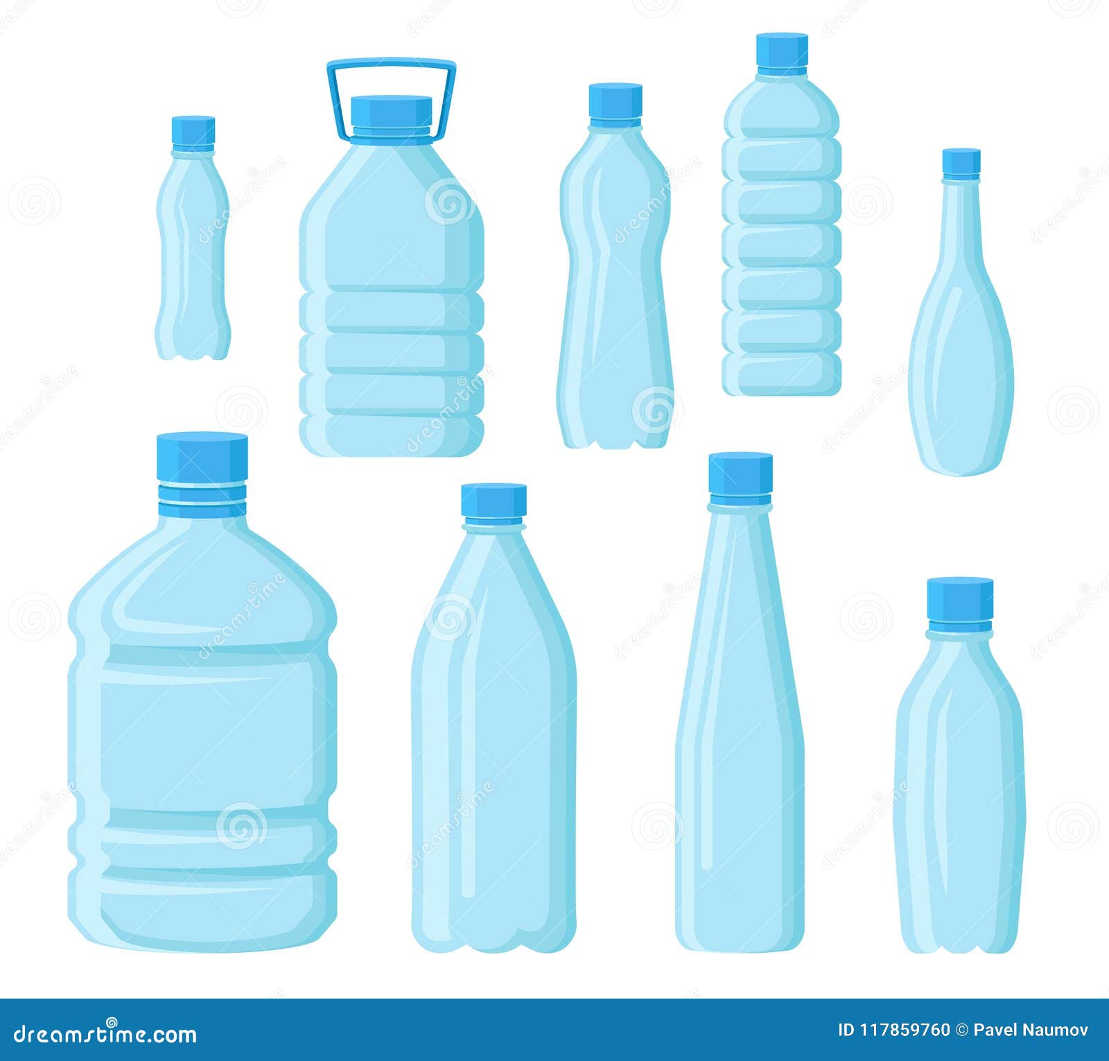 Flat Vector Set of Empty Plastic Bottles in Different Shapes