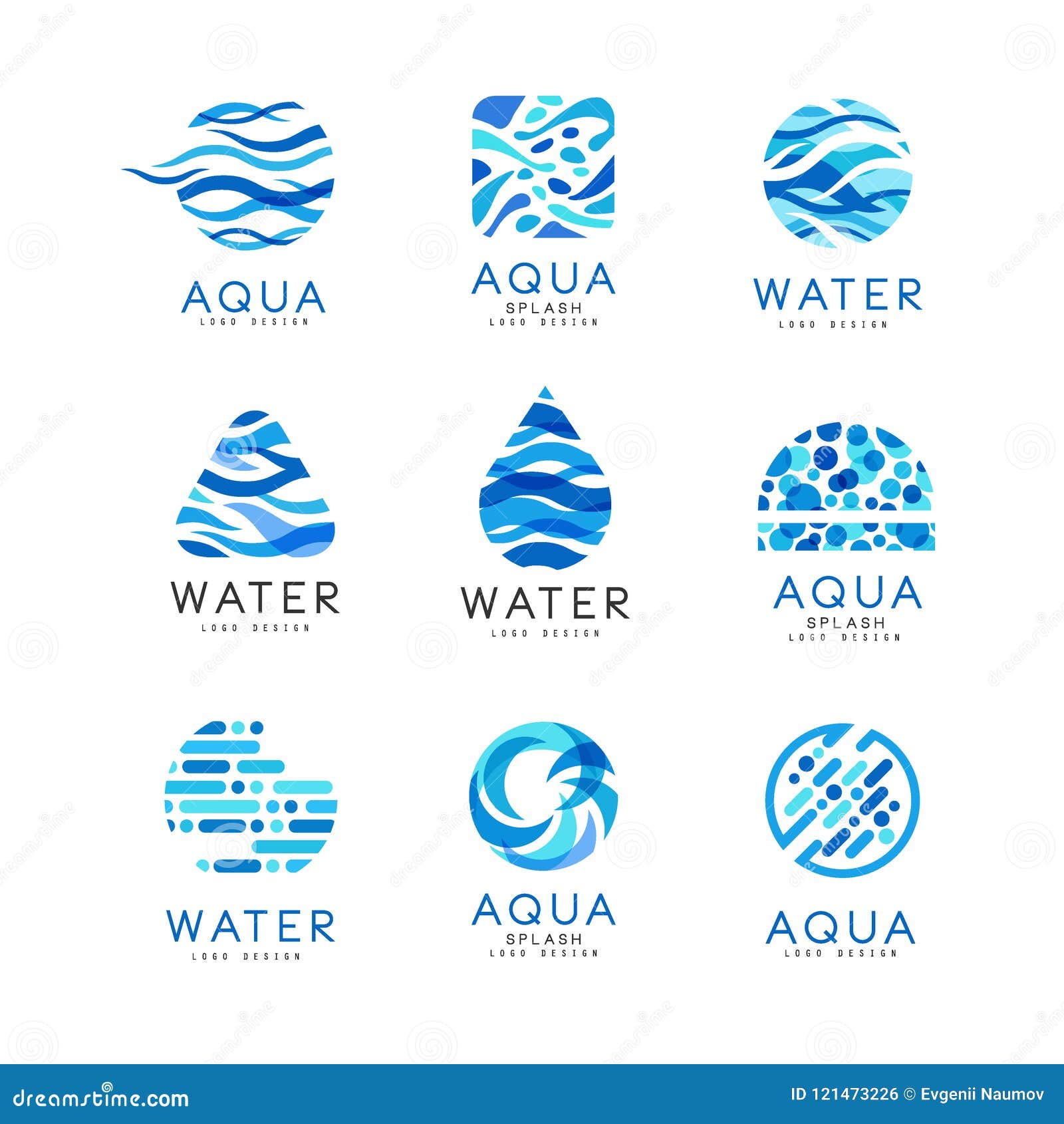 Flat Vector Set of Original Aqua Logos. Abstract Blue Emblems for Water ...