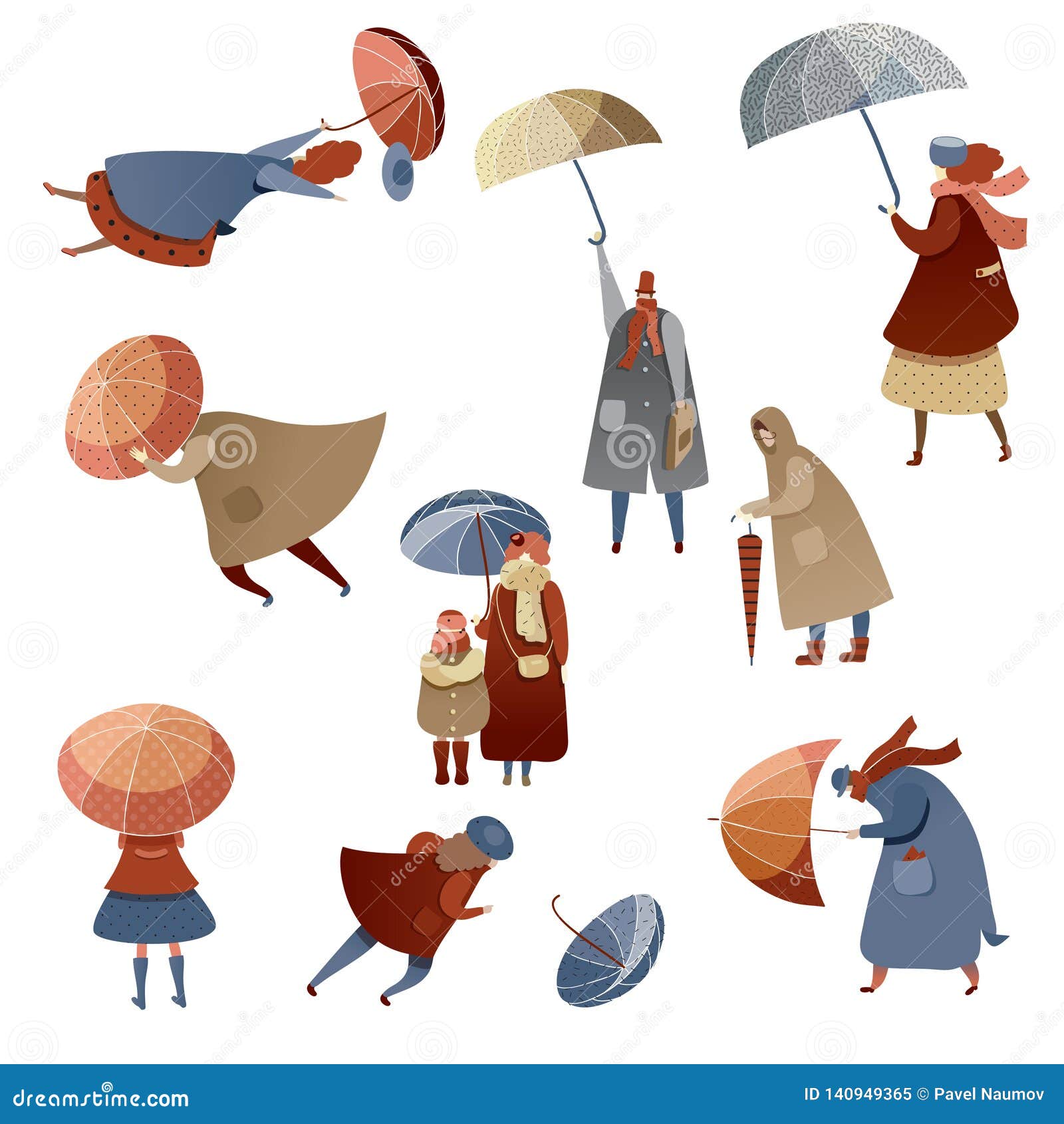 Flat Vector Set of People with Umbrellas, Fighting with Bad Weather. Windy  Day. Autumn Season. Cartoon Characters Stock Vector - Illustration of  autumn, girl: 140949365