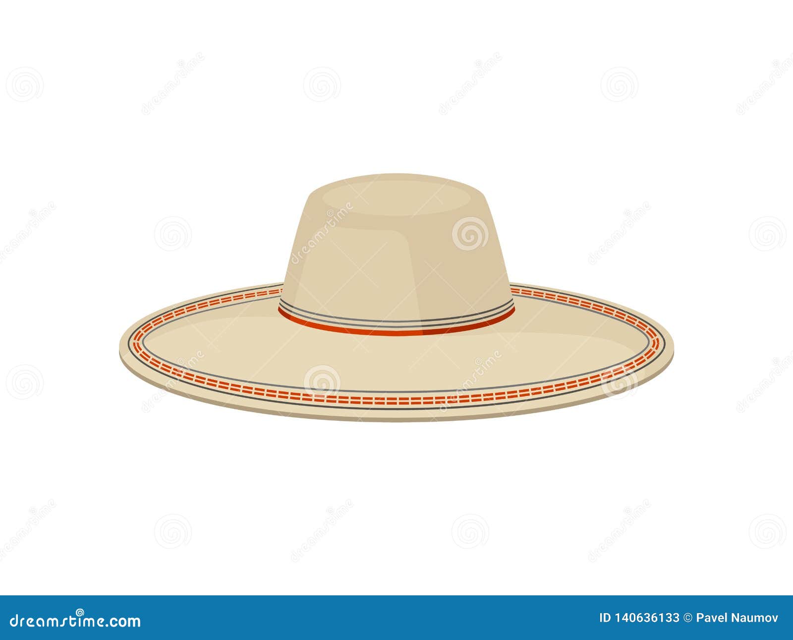 flat  of traditional panama hat for men. sombrero vaquero. stylish wide-brimmed headdress. fashion theme