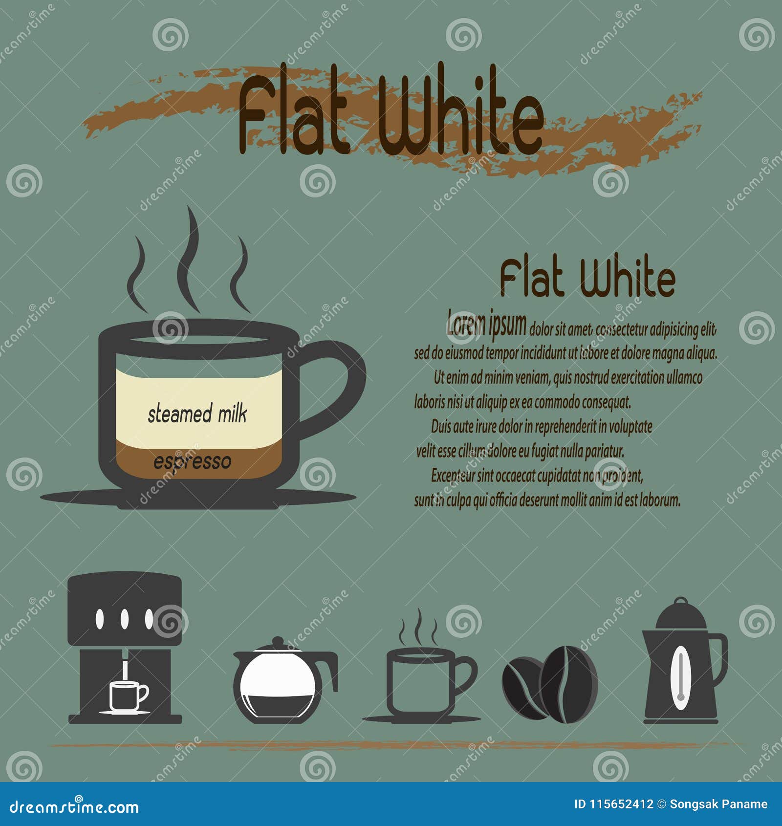 Flat White Coffee stock illustration. Illustration of element 115652412