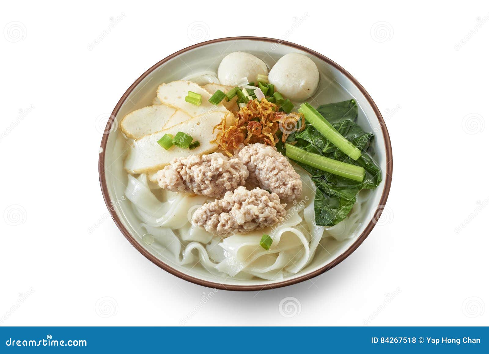 Flat White Noodle Soup with Cooked Ingredients Stock Photo Image of