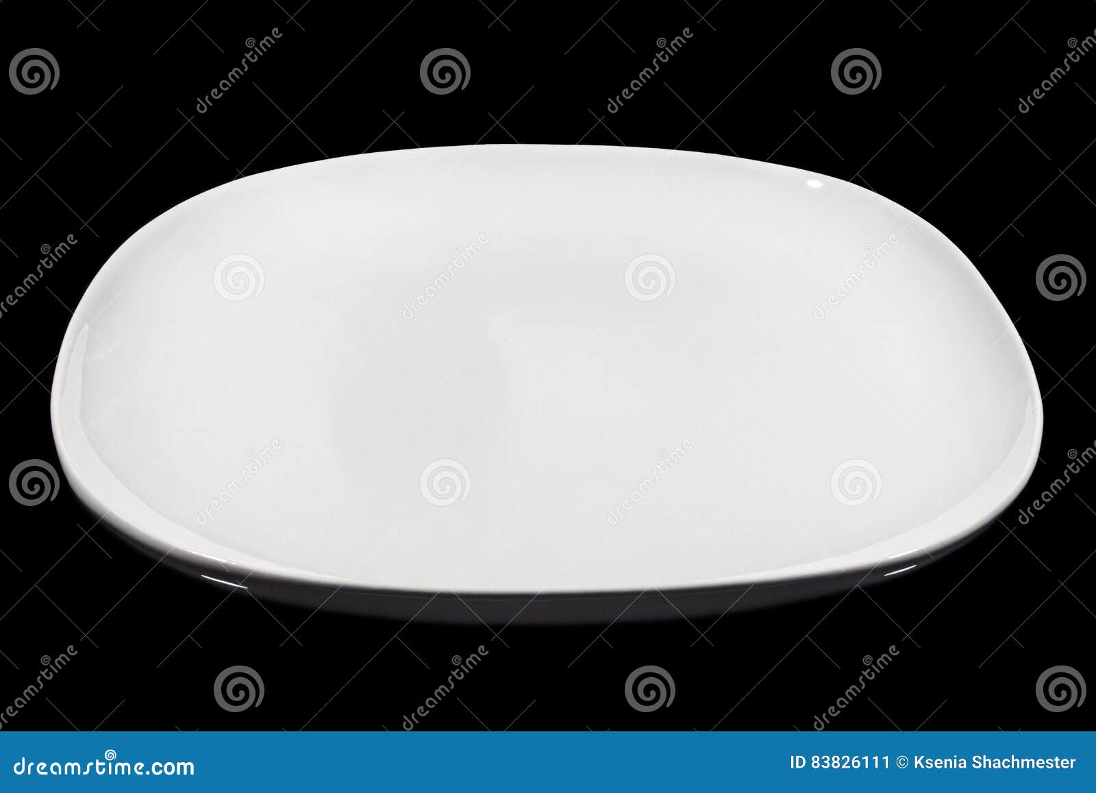 Flat White Square Plate on Black Background from Side Stock Image